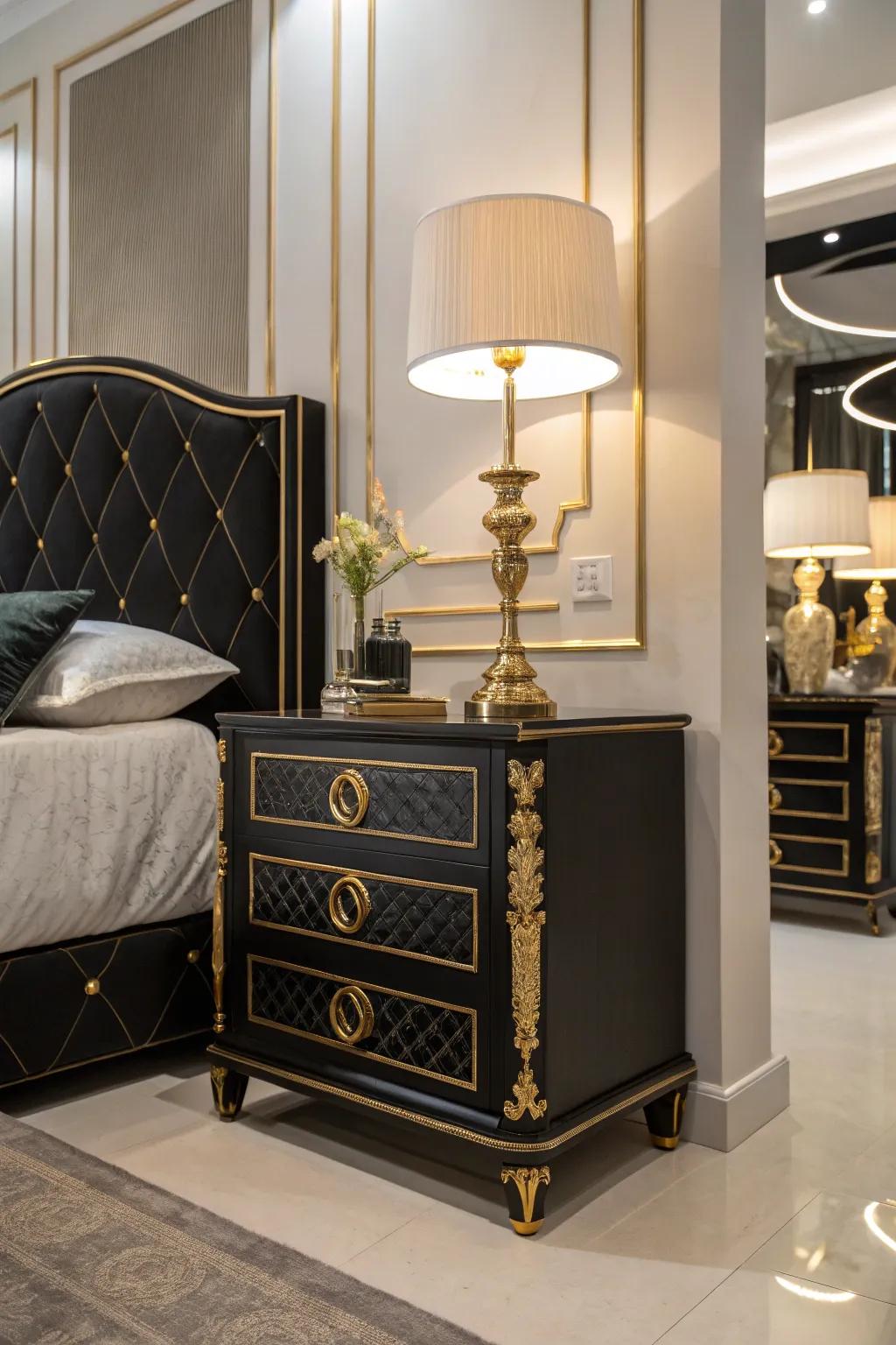 Graceful bedside stands enhance both panache and usefulness.