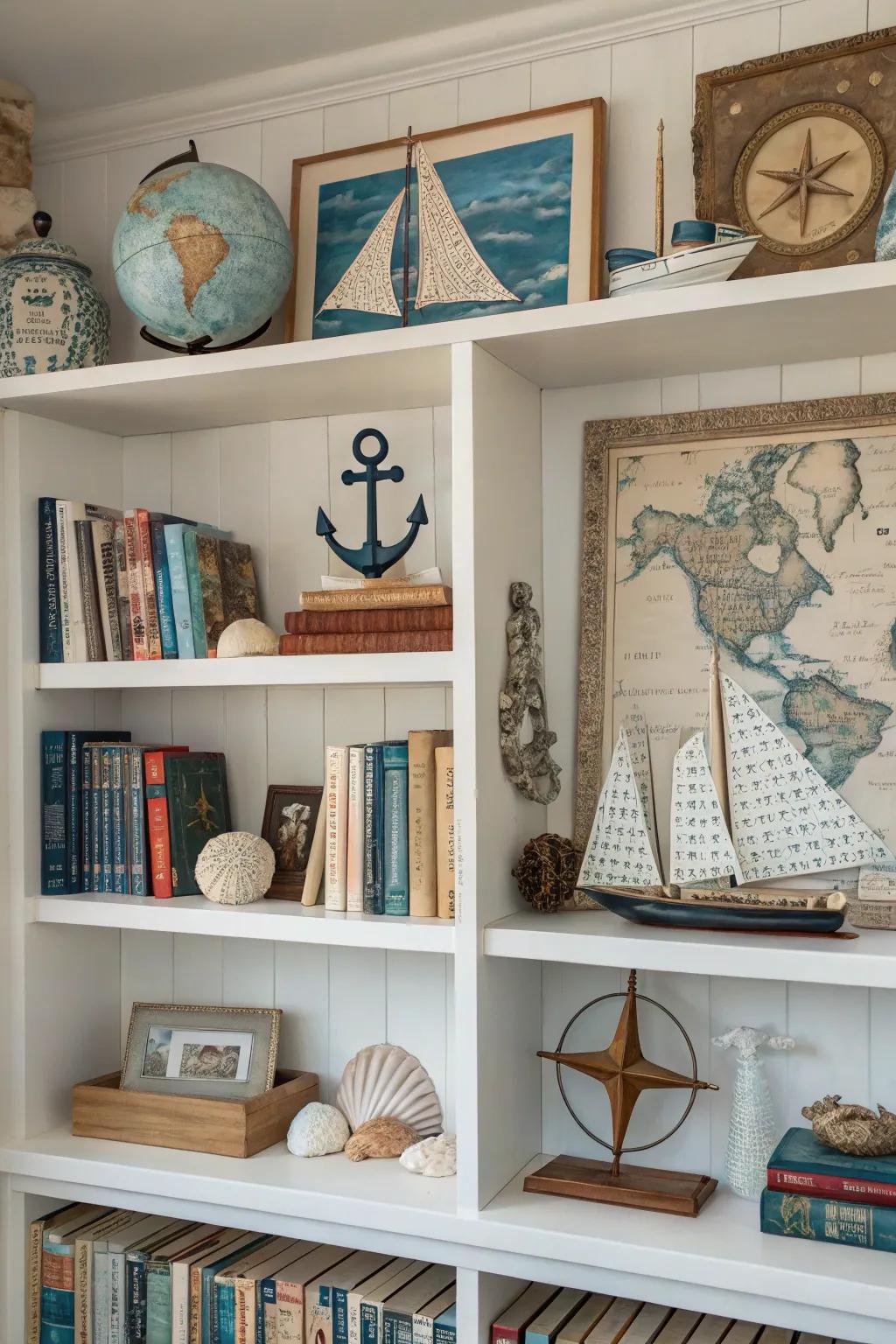 A themed bookshelf crafts a cohesive and unified decor proclamation.