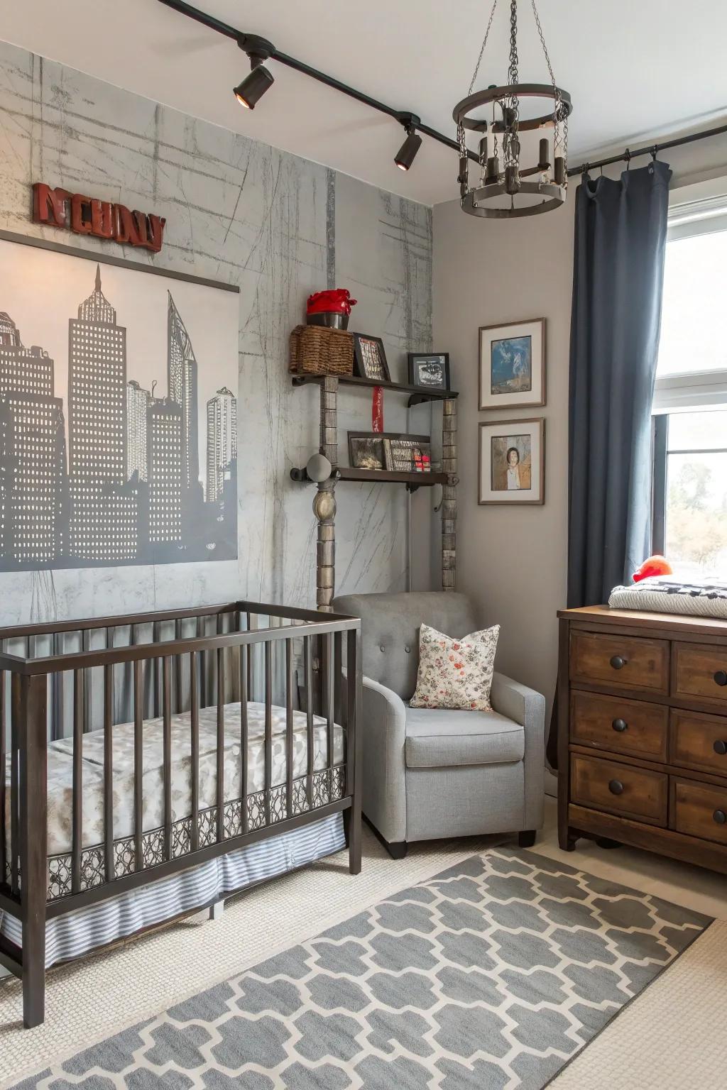 Render a bold statement through an urban sleek-themed nursery.