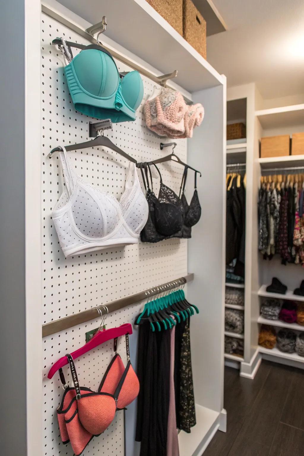 Get creative using a pegboard for adaptable storage.