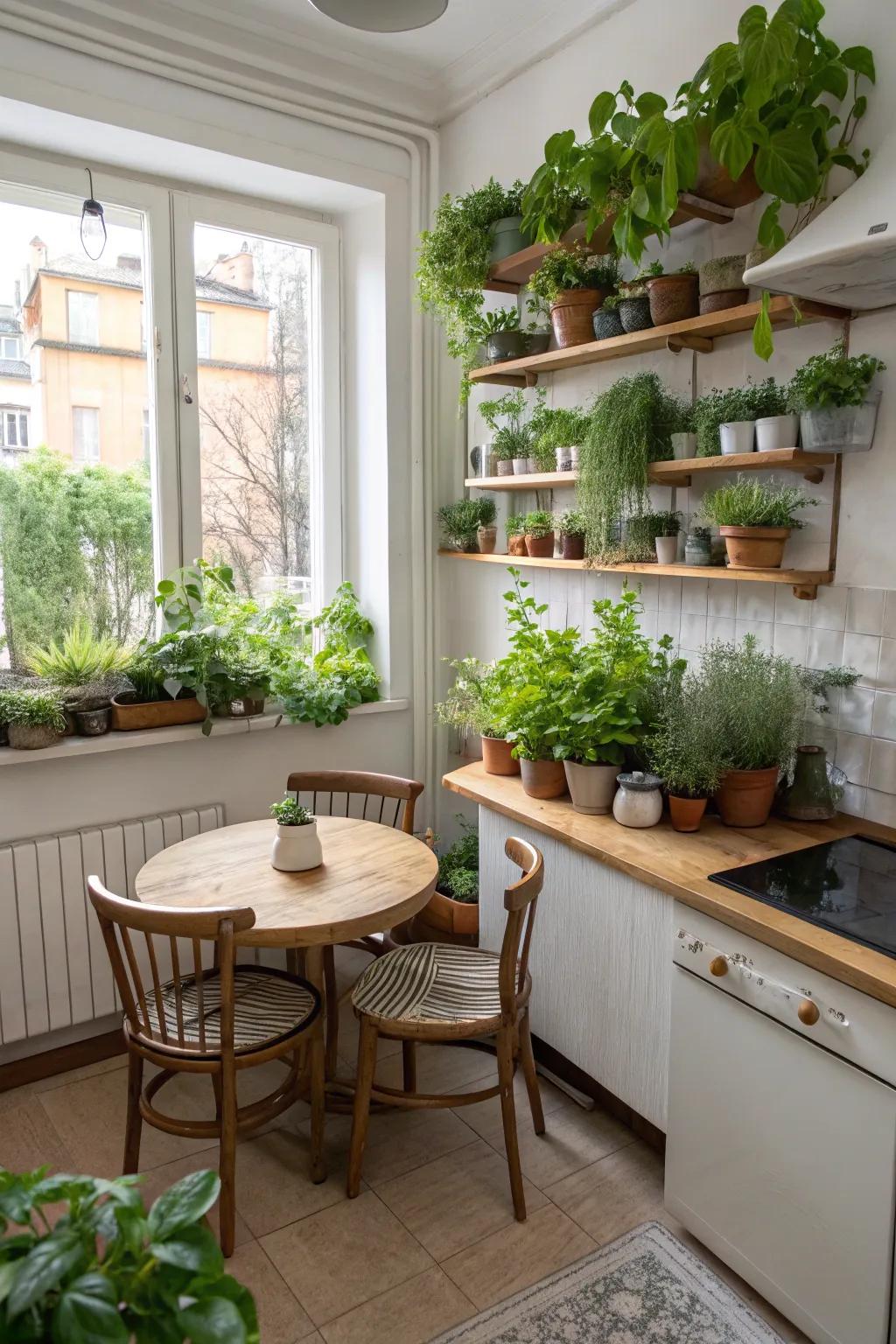 Greenery injects a fresh, lively element to this kitchen.