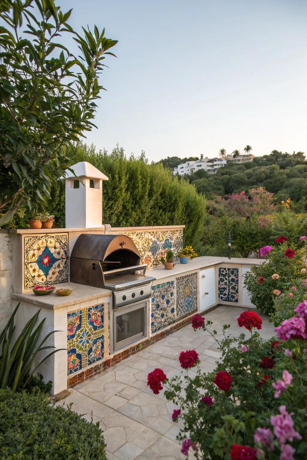 Colorful tiles contribute individuality to your BBQ space.