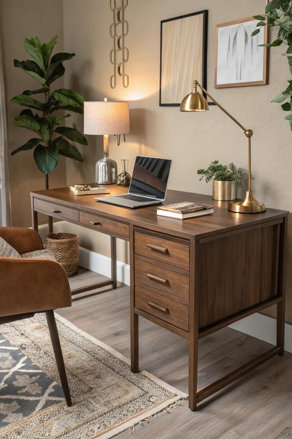 Elevate your work space with a sophisticated and durable wooden desk that inspires productivity.