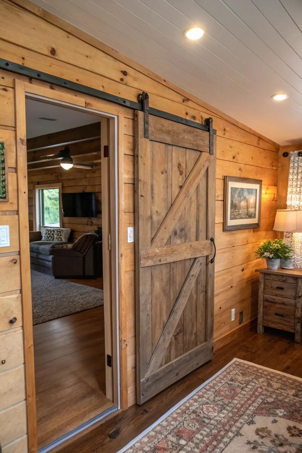 The barn door is both useful and beautiful.