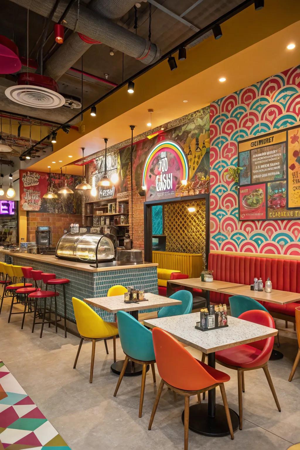 Vibrant pop art that enlivens the space.