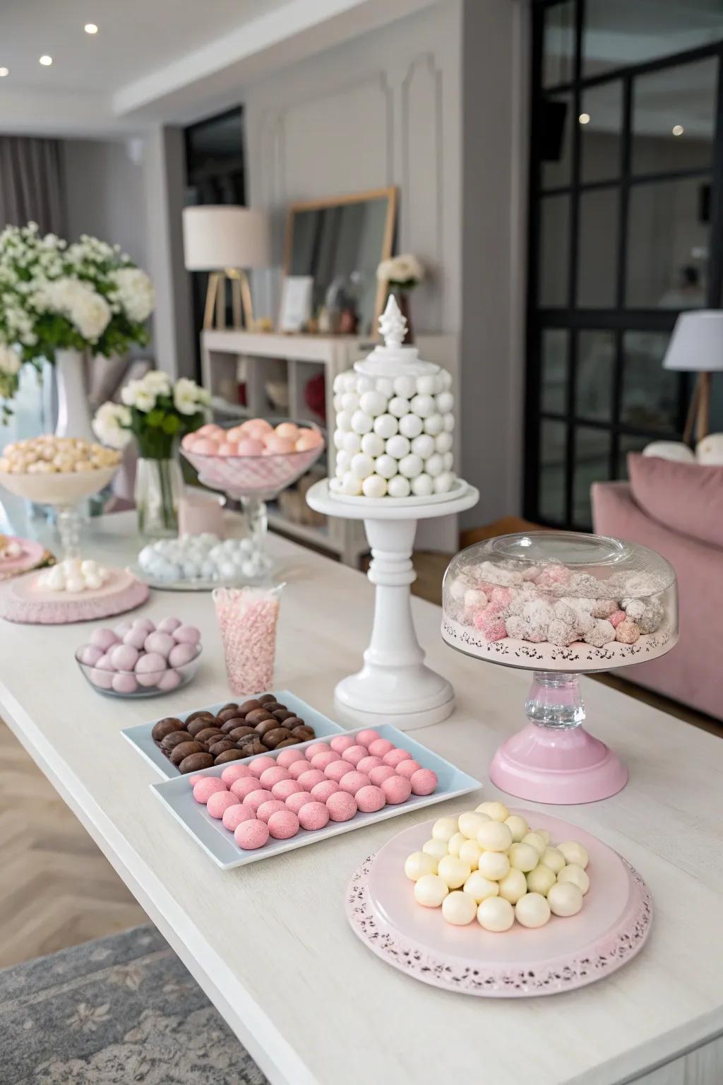 A chic, single-tone confectionery presentation.