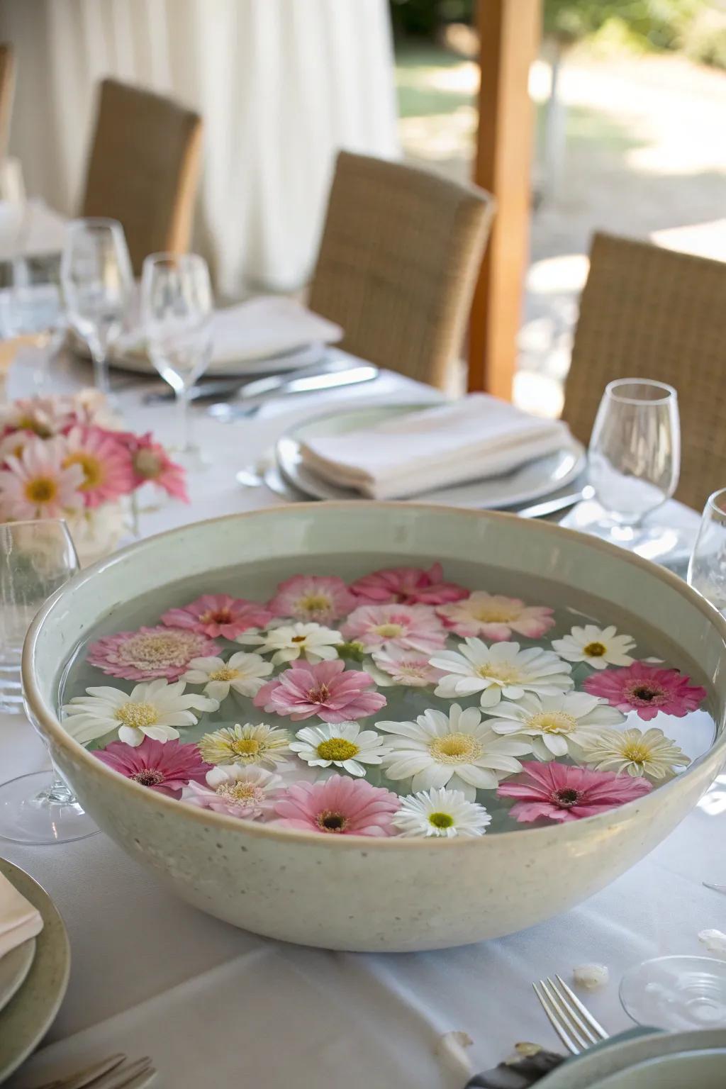 Floating flowers make for an elegant and peaceful ambiance.