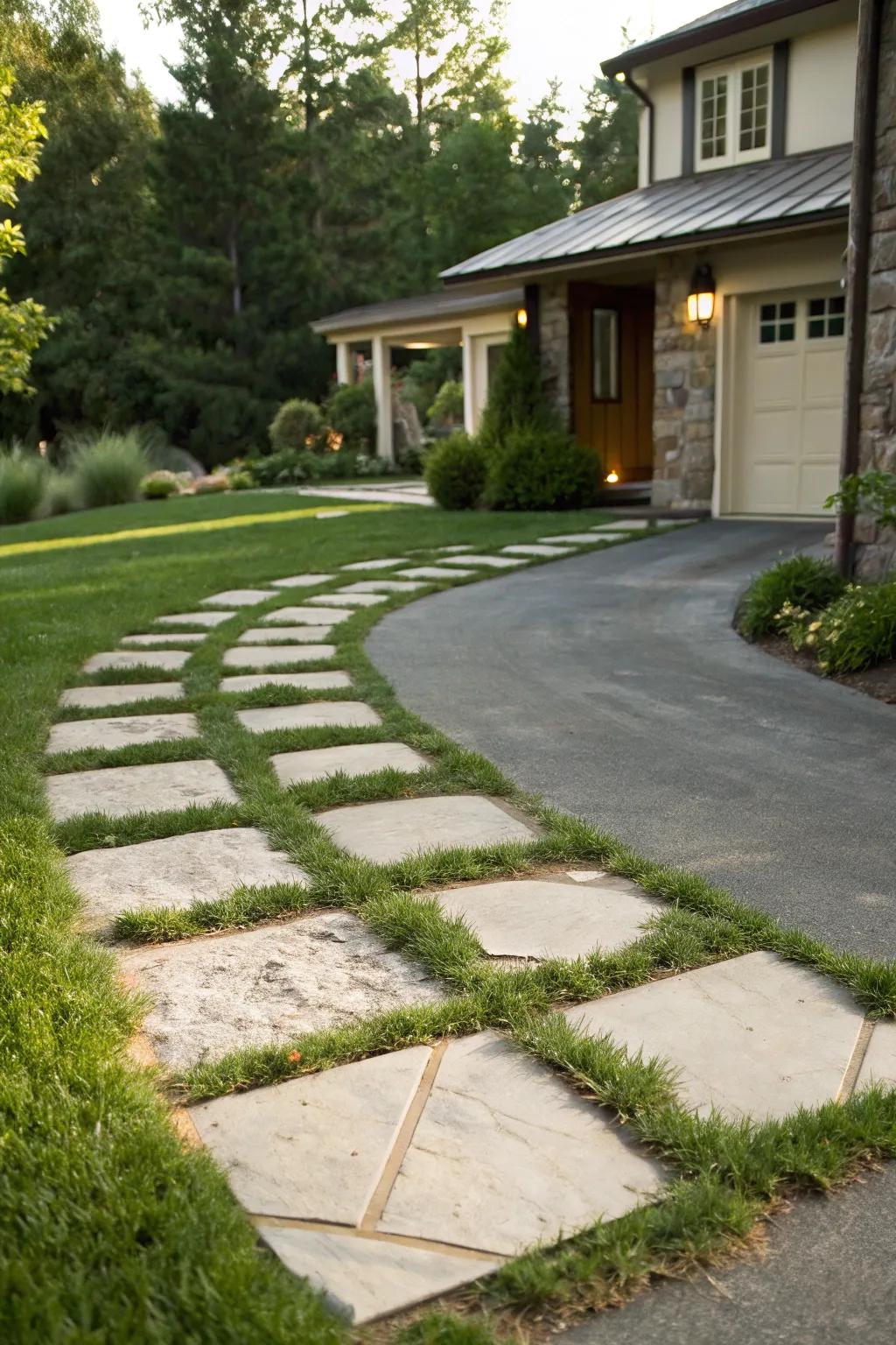 Pavers and stepping stones enhance texture and guide the path.