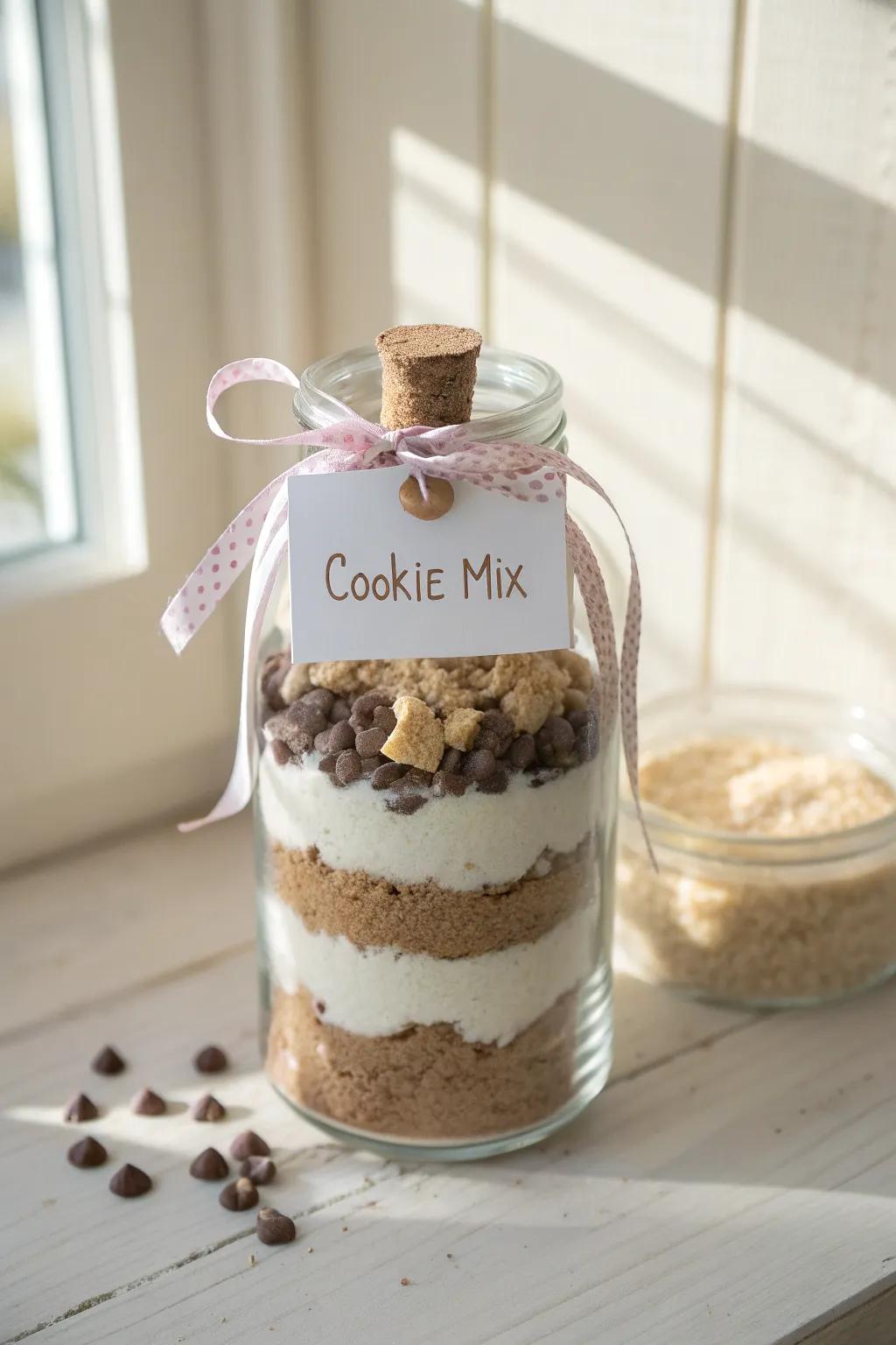 A delightful homemade present: Stratified cookie preparation in a jar, ideal for disseminating festive cheer!