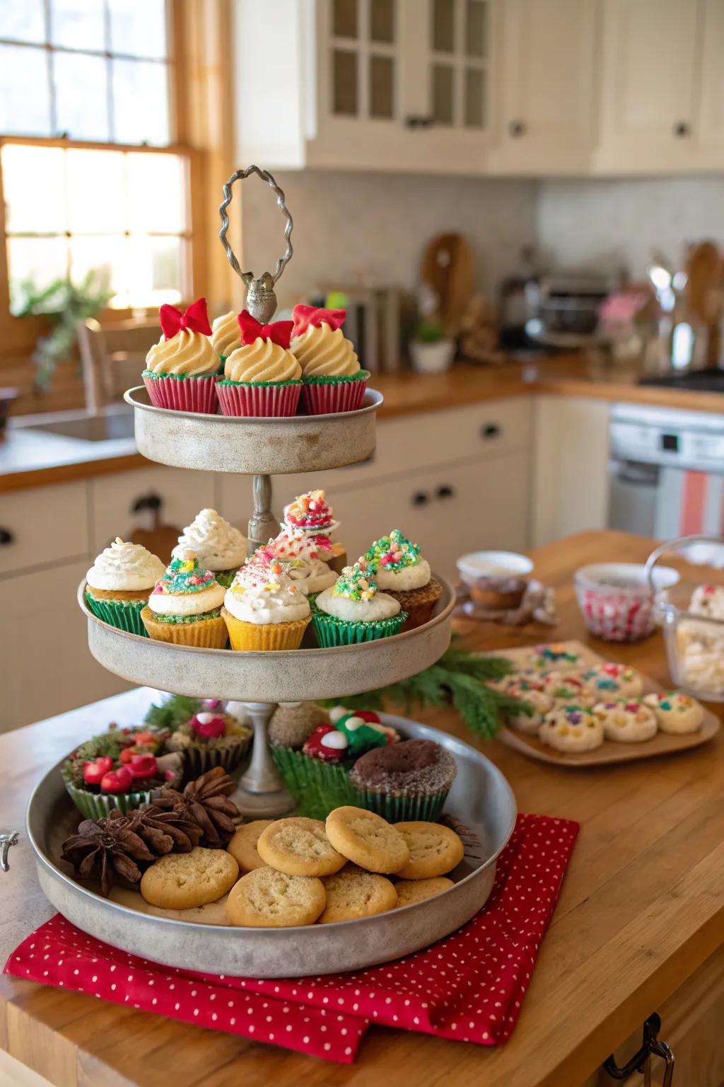 Cooking pleasures on display in this holiday tiered tray.