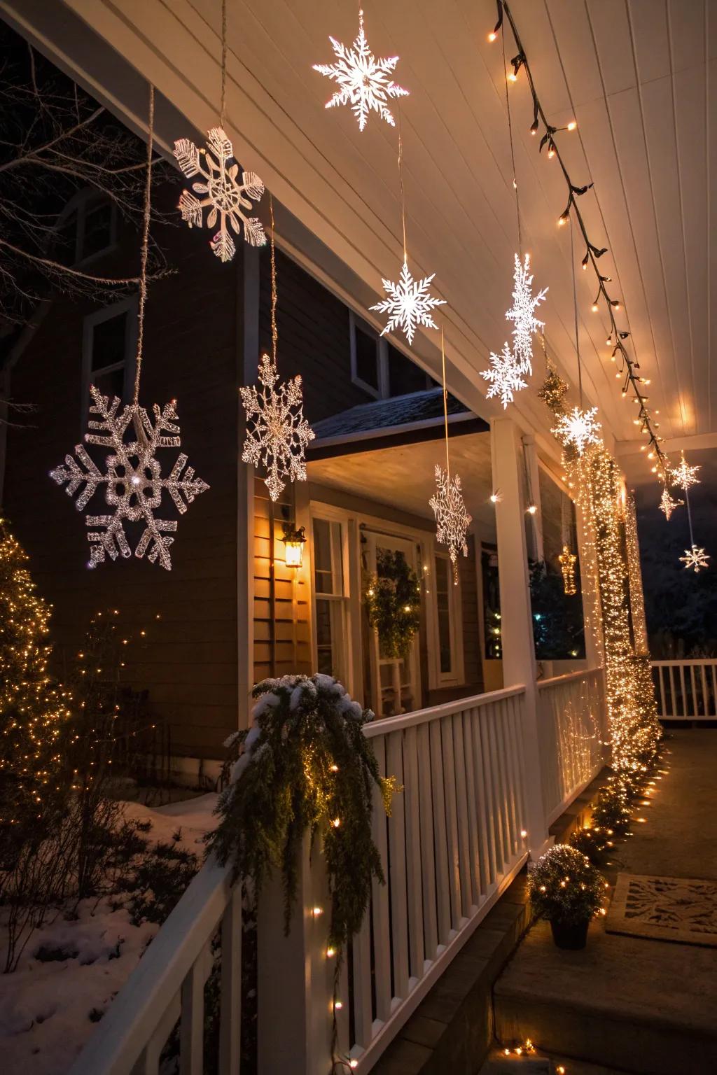 Wintry charm with illuminated snow crystals.