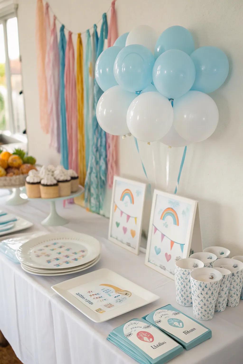 Cumulus-themed amusements contribute a playful and interactive component to the baby shower.