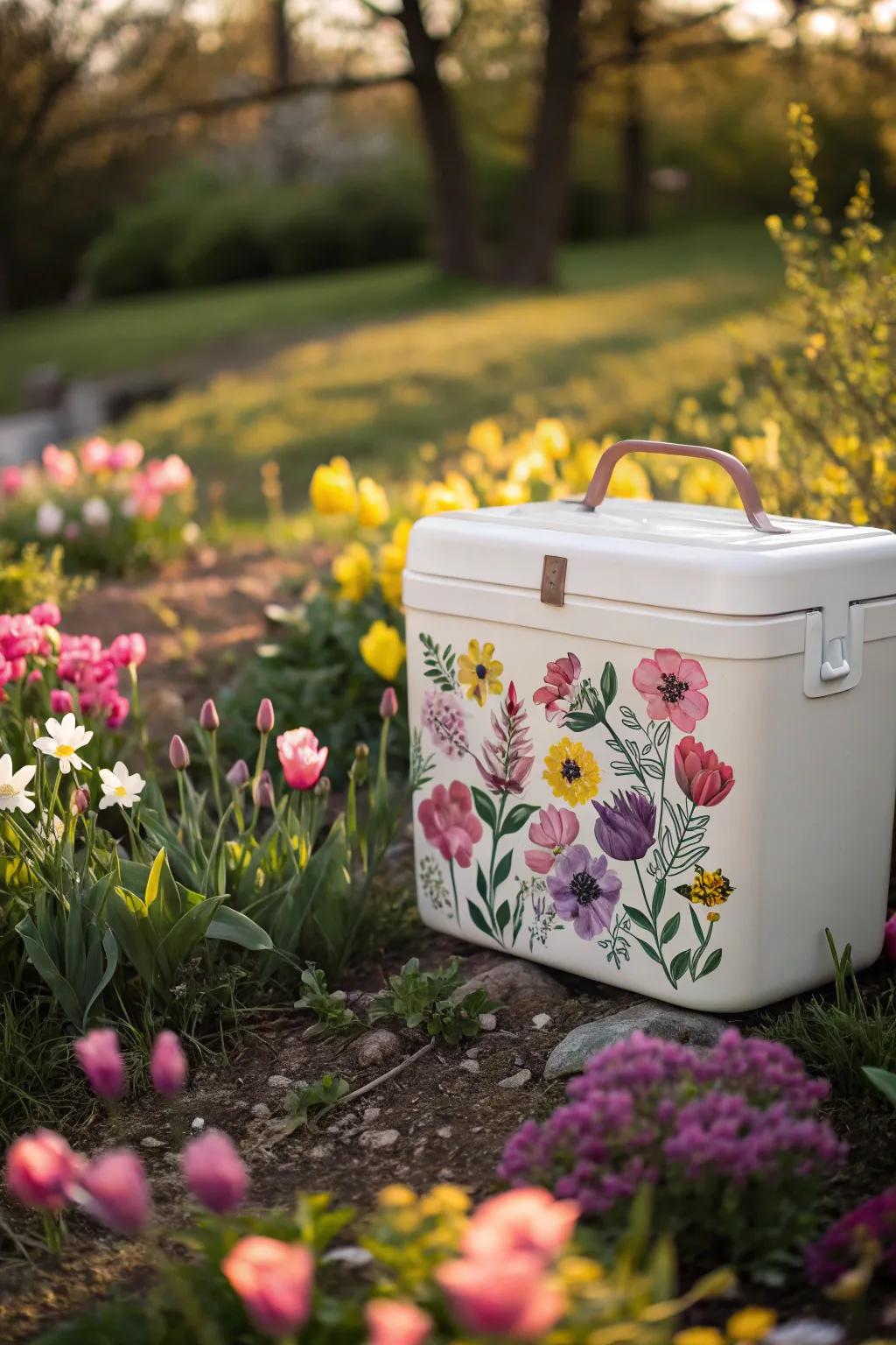A flower-themed cooler for a garden-inspired aesthetic.