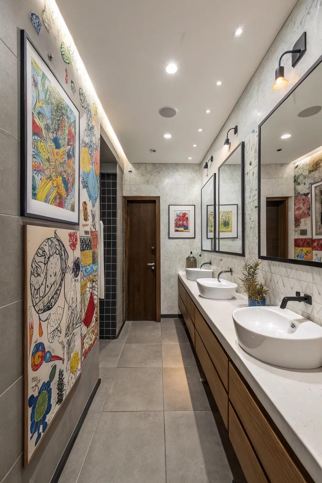 Artwork incorporating individuality to a cottage bathroom