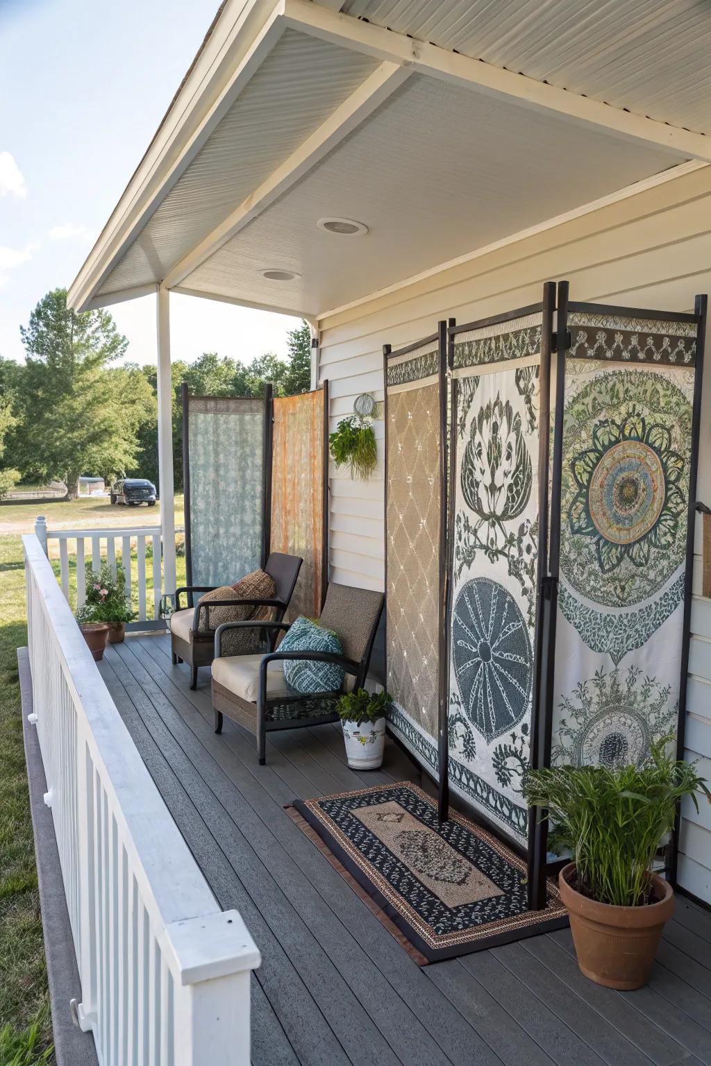 Privacy screens provide isolation and style to your porch.