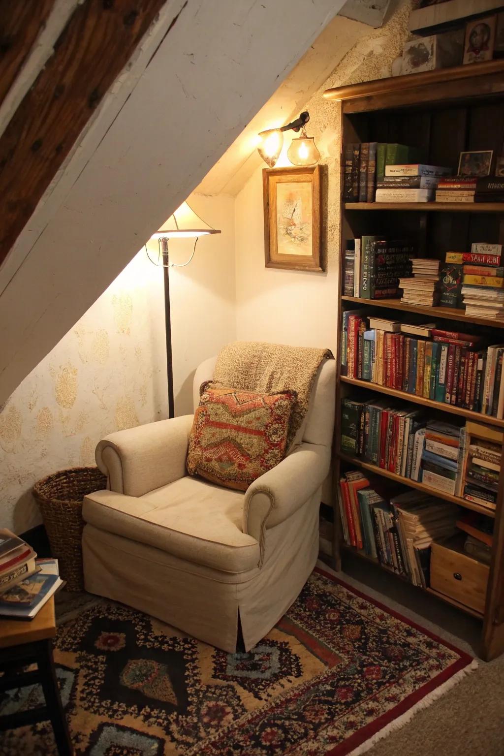 Transform any awkward space into a cozy and functional reading nook.