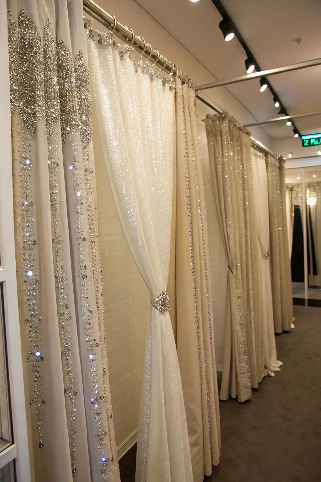 Enchanting drapes featuring jeweled bead ribbons.