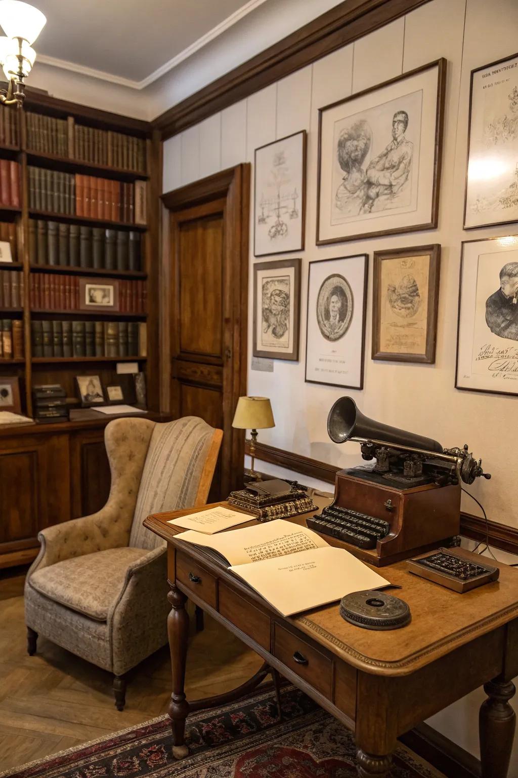 Old-fashioned objects add history and character to a study.