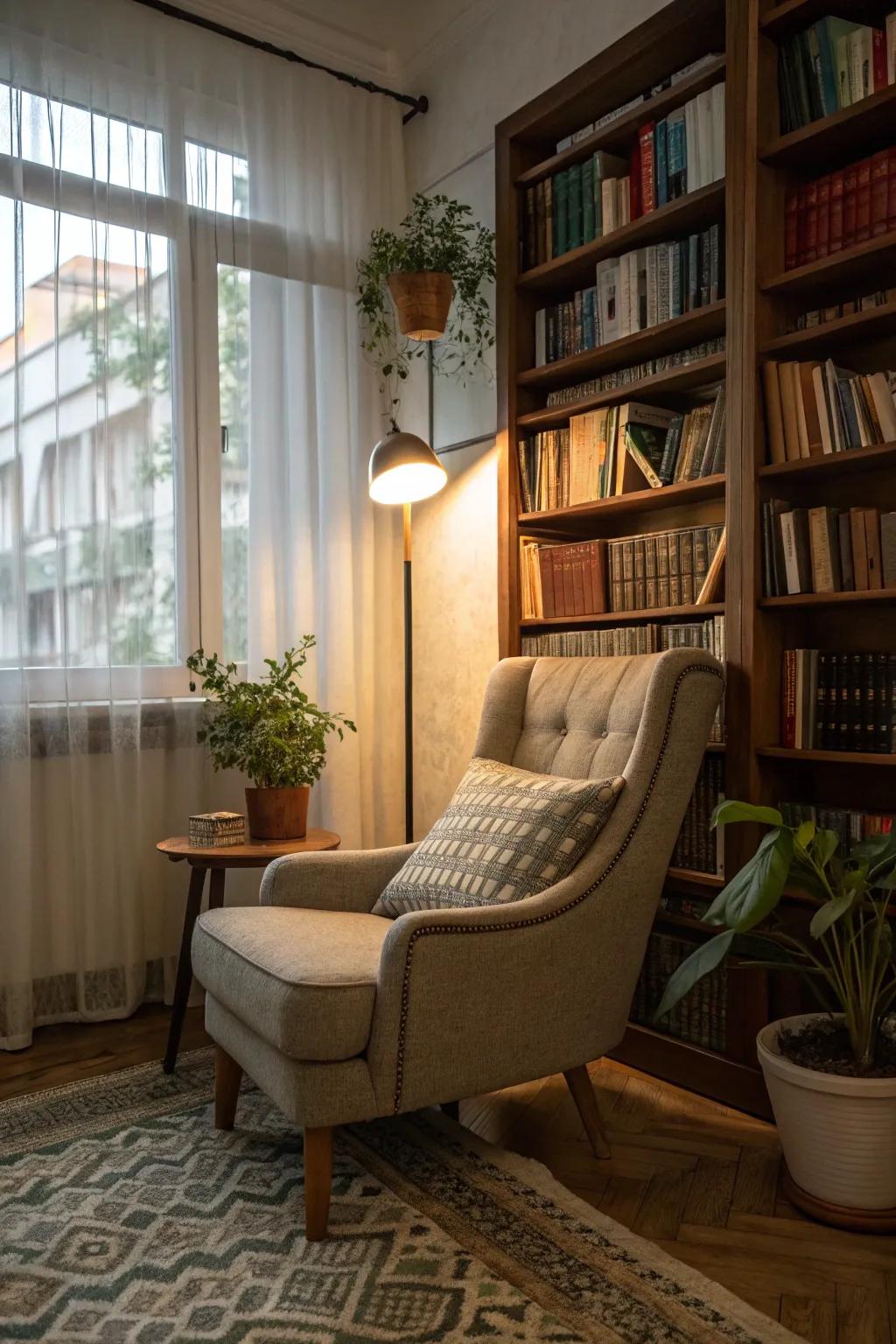 A reading space provides a personal escape for relaxation.