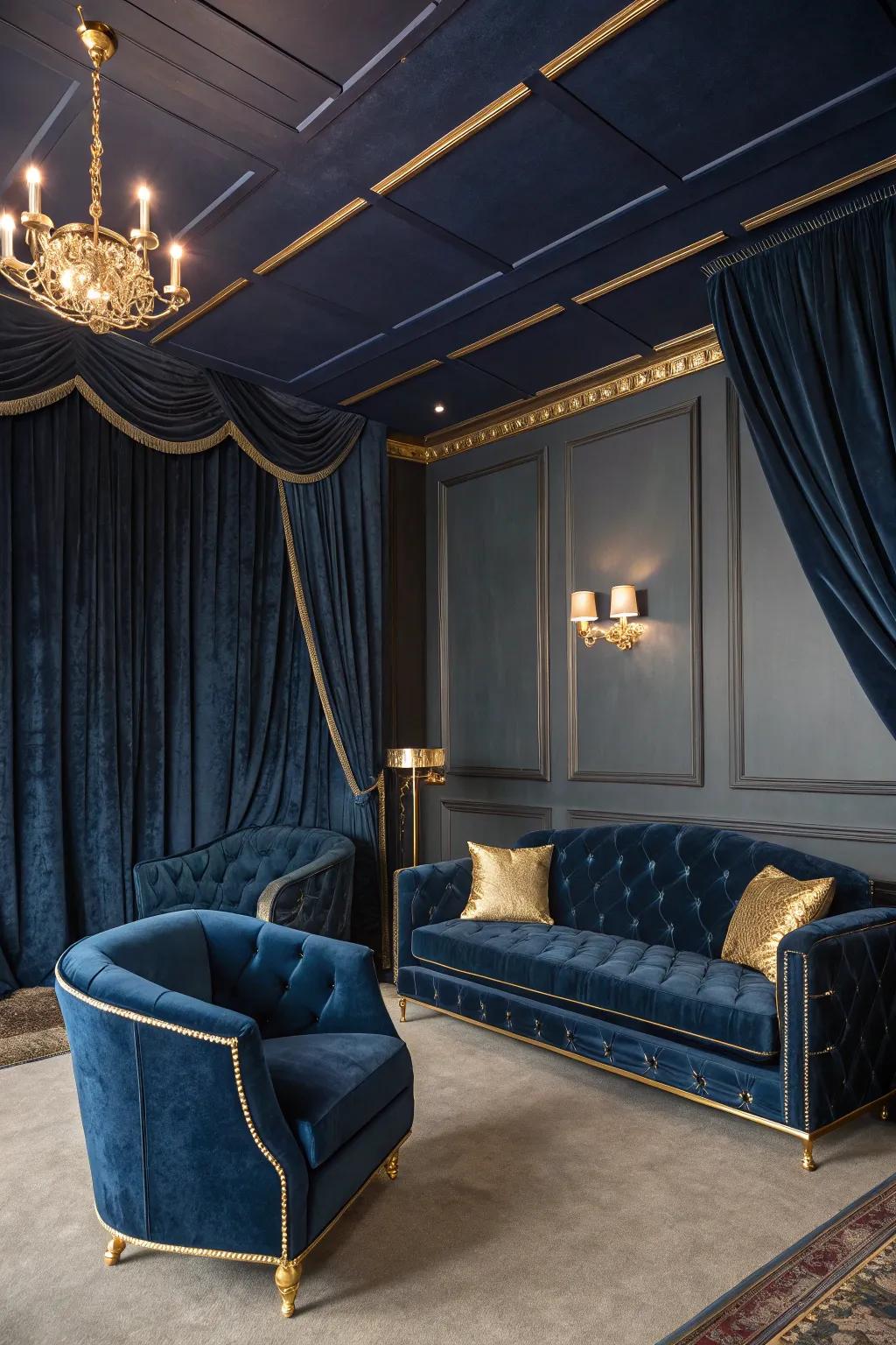 Opulence featuring a navy overhead and lavish textures.