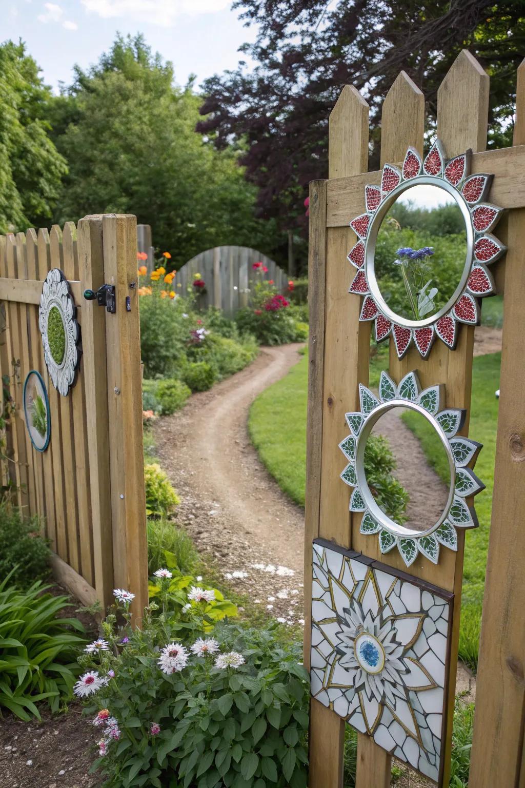 Looking glasses can convey the impression of augmented space in your garden.