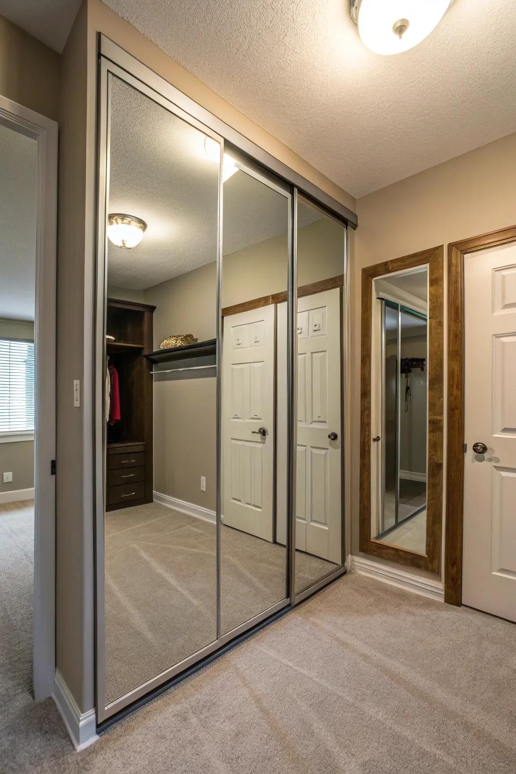 Mirrored portals constitute a space-conserving and fashionable alternative.