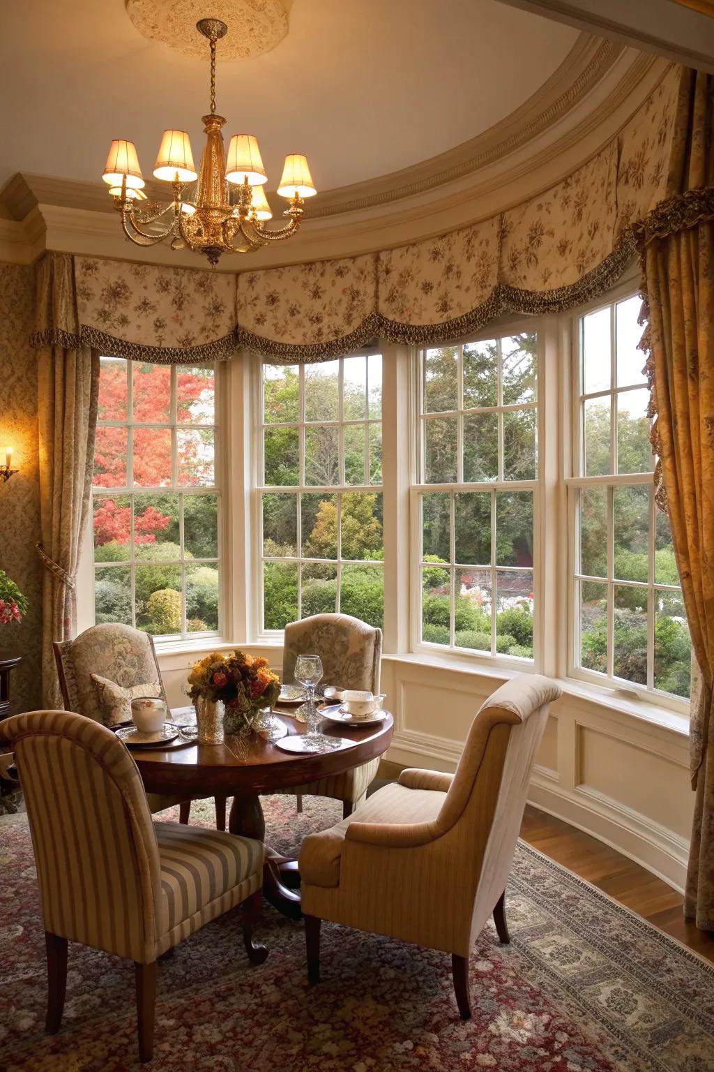Bow windows add luxury and offer expansive views in your dining area.