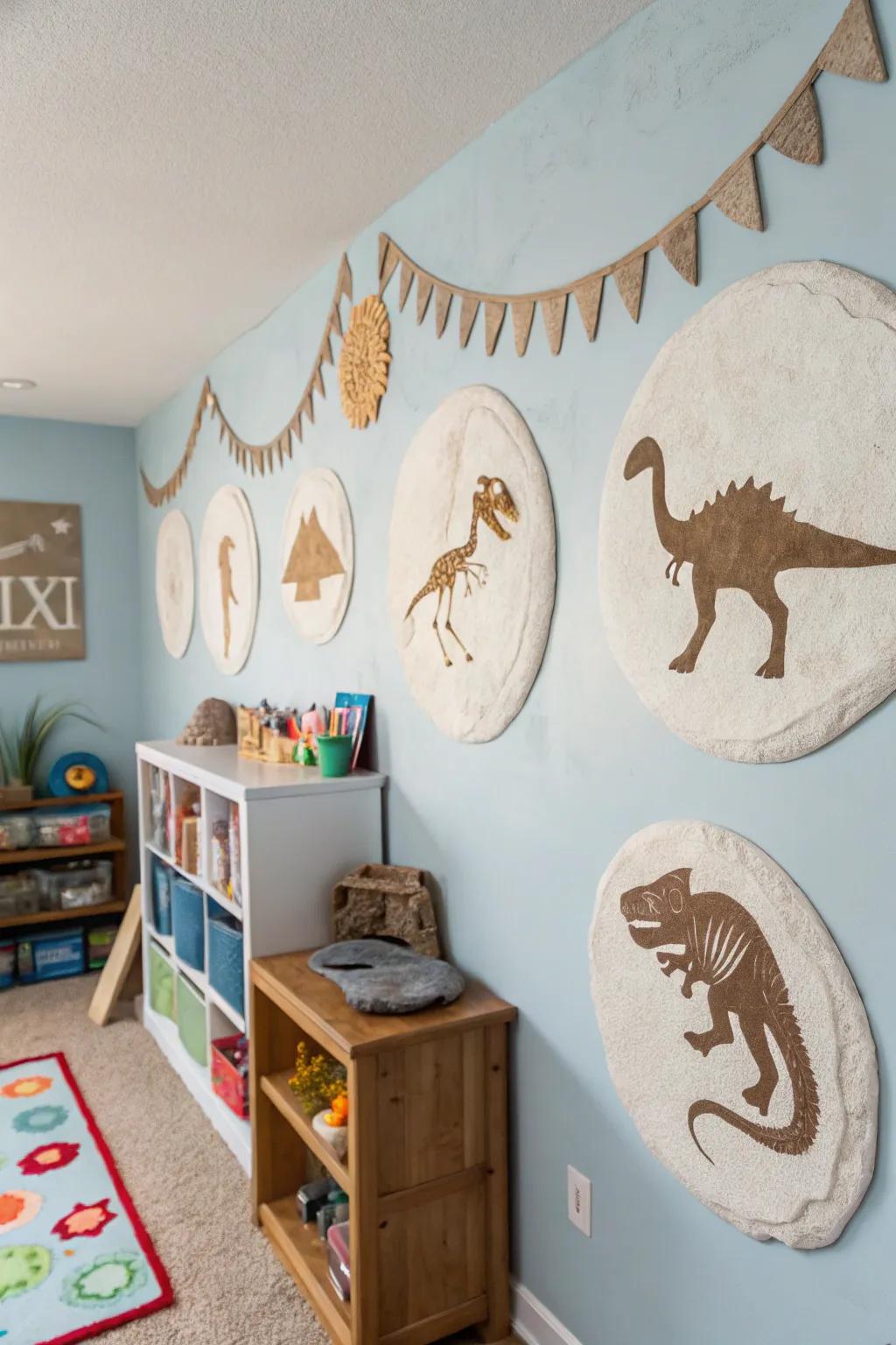 DIY dino fossils that infuse a personal and educational feel into the room.