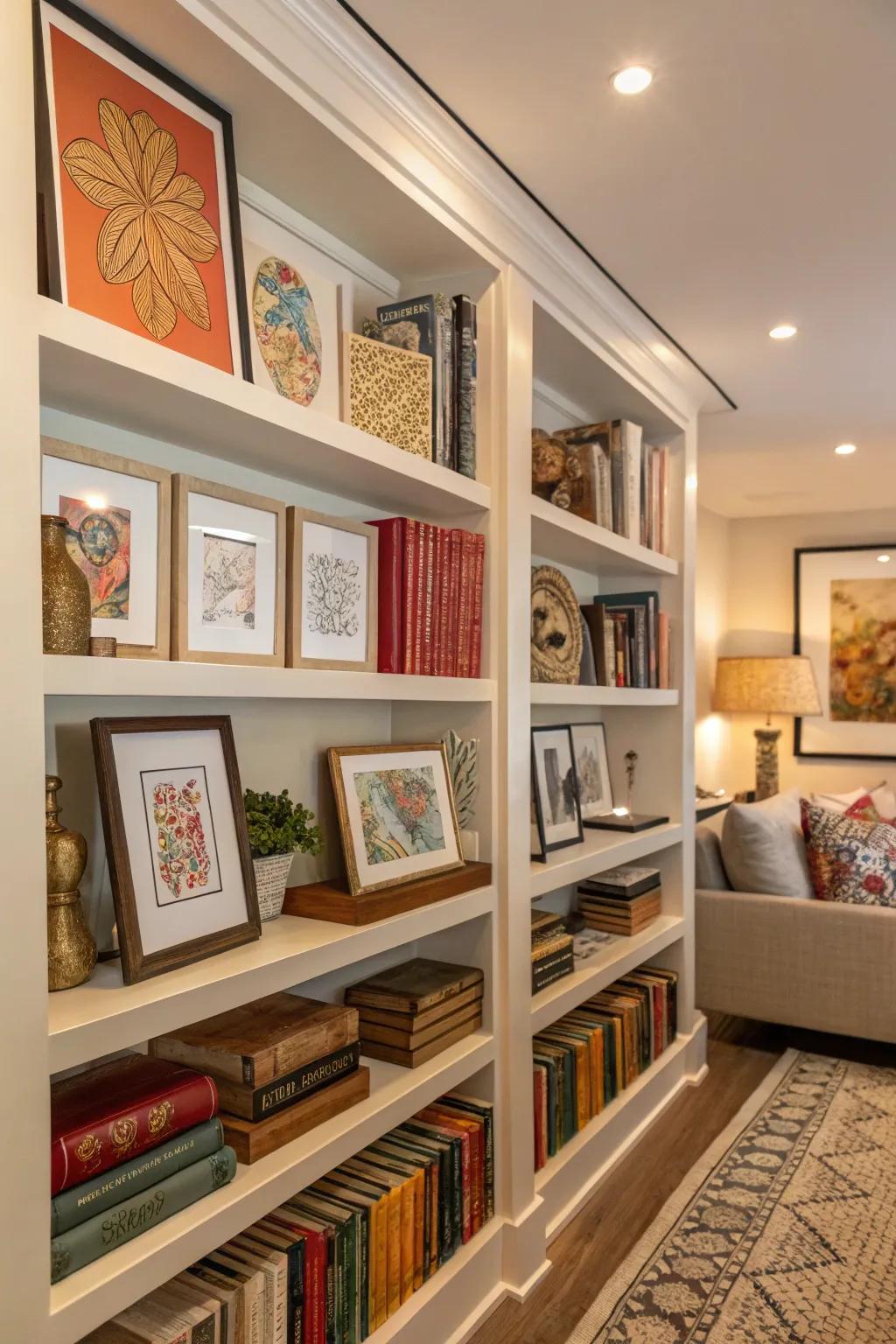 Artistry integrated into ledges for a gallery aesthetic.