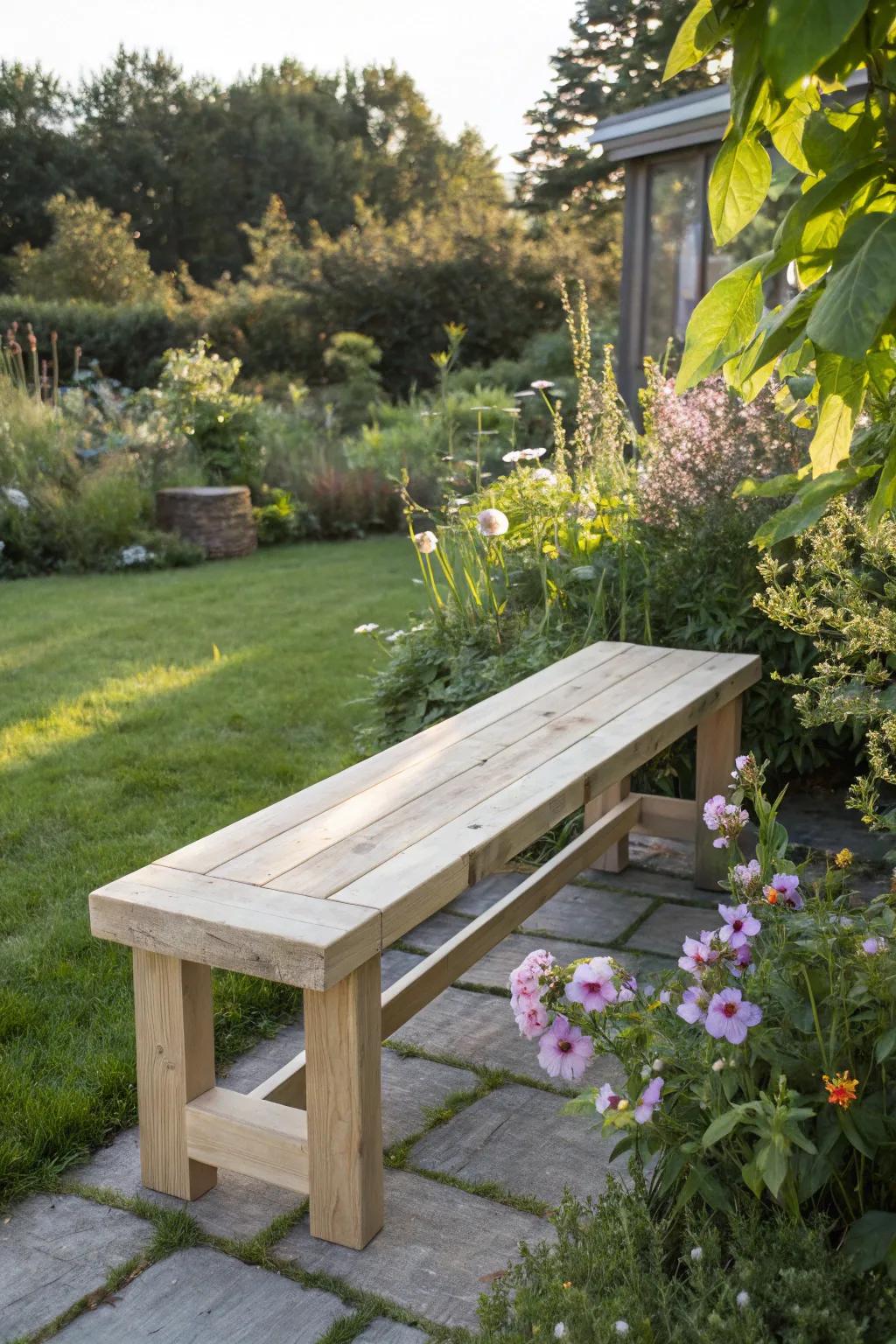 Find serenity in simplicity with this DIY reclaimed wood garden bench, your perfect morning coffee spot.