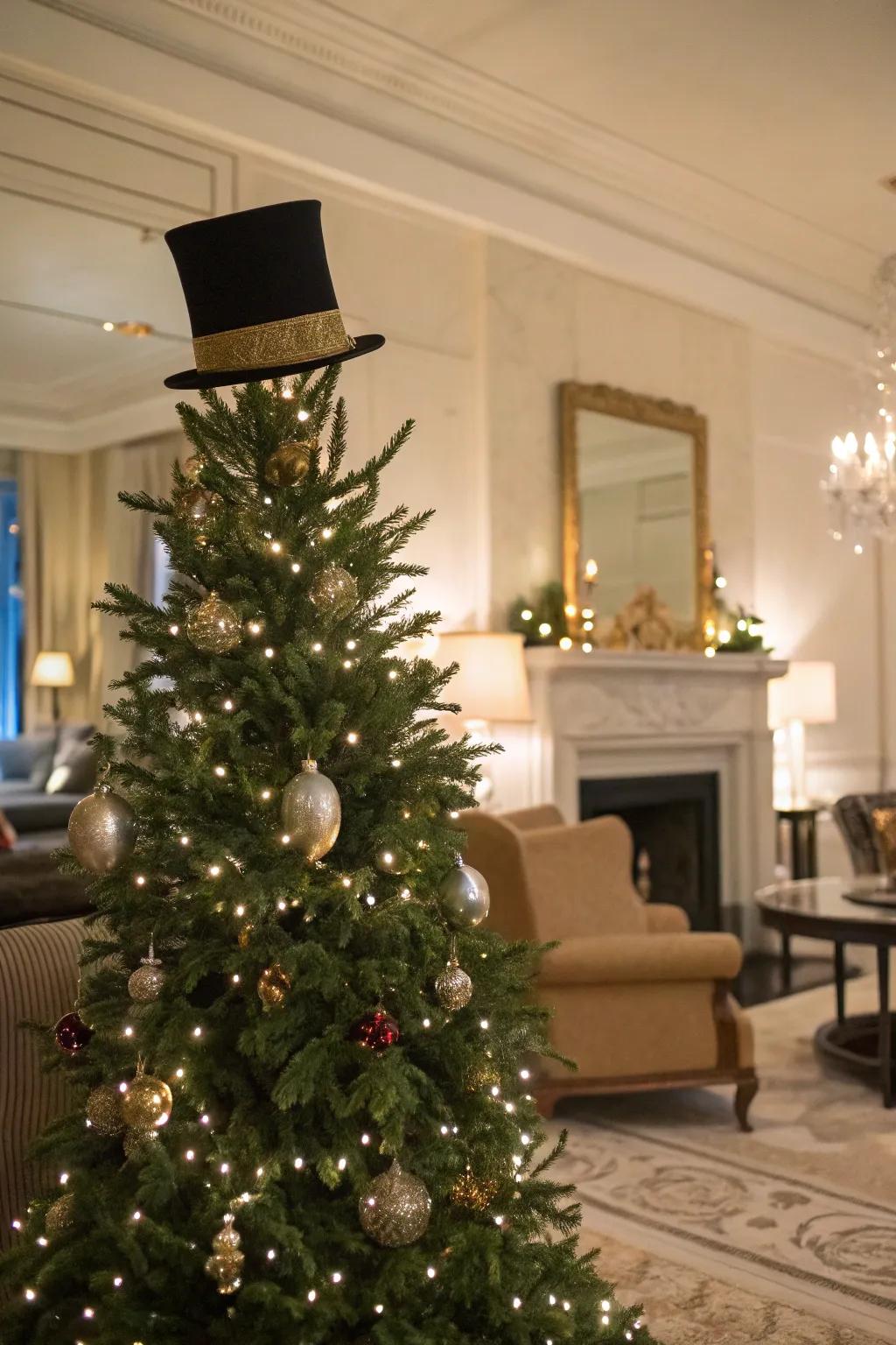 Sophisticated charm emanates from a high hat zenith.