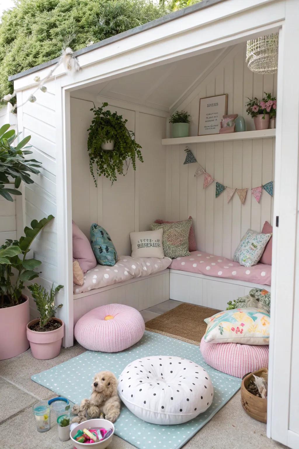 An inviting alcove transformed into a comfortable hideaway for pets with fashionable design.