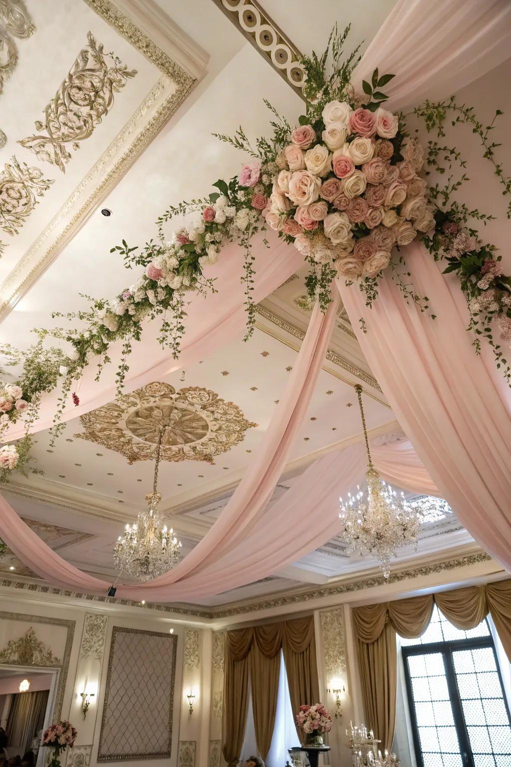 Breathtaking vintage rose overhanging decor.