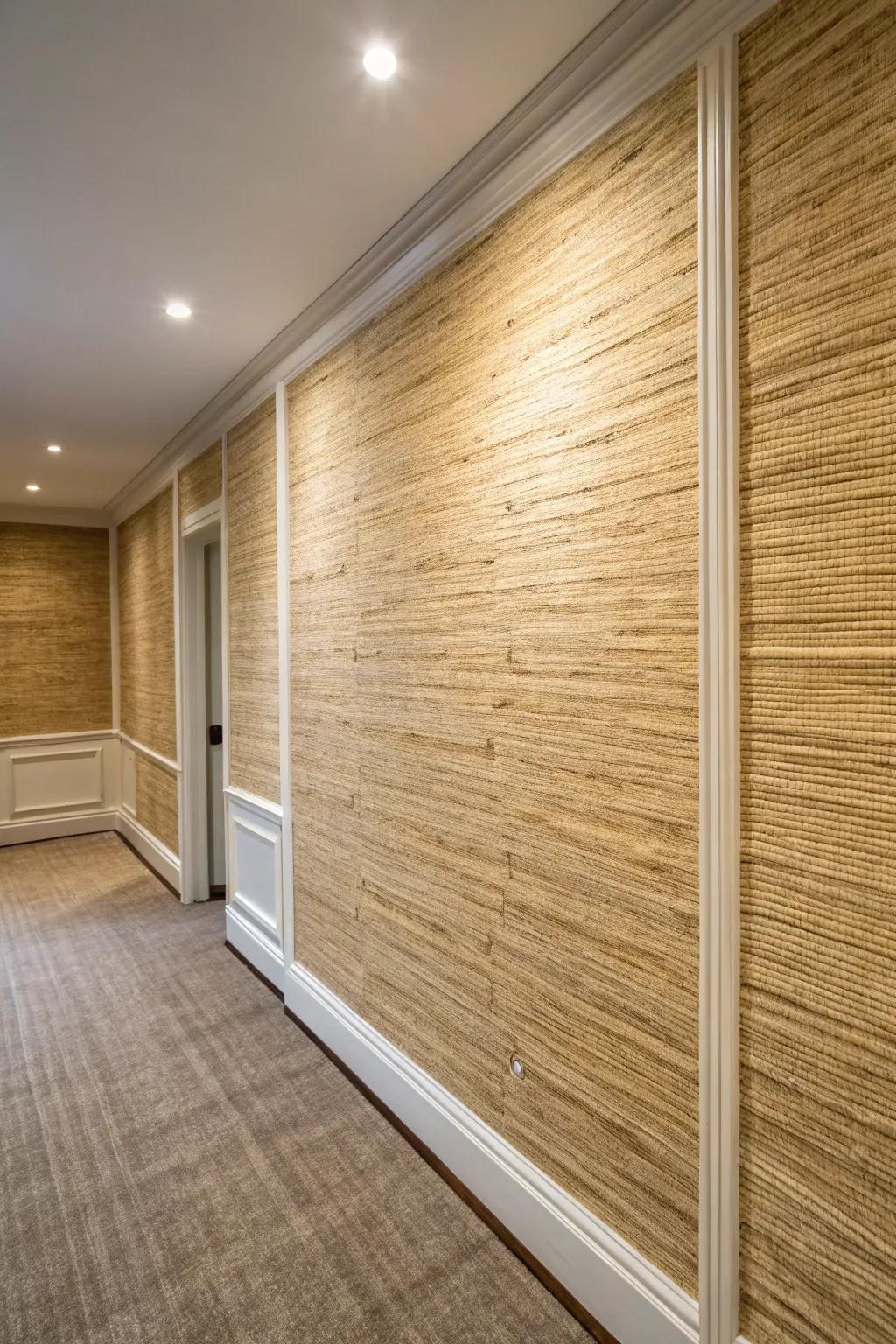 Area with textured wallpaper injecting organic dimension.