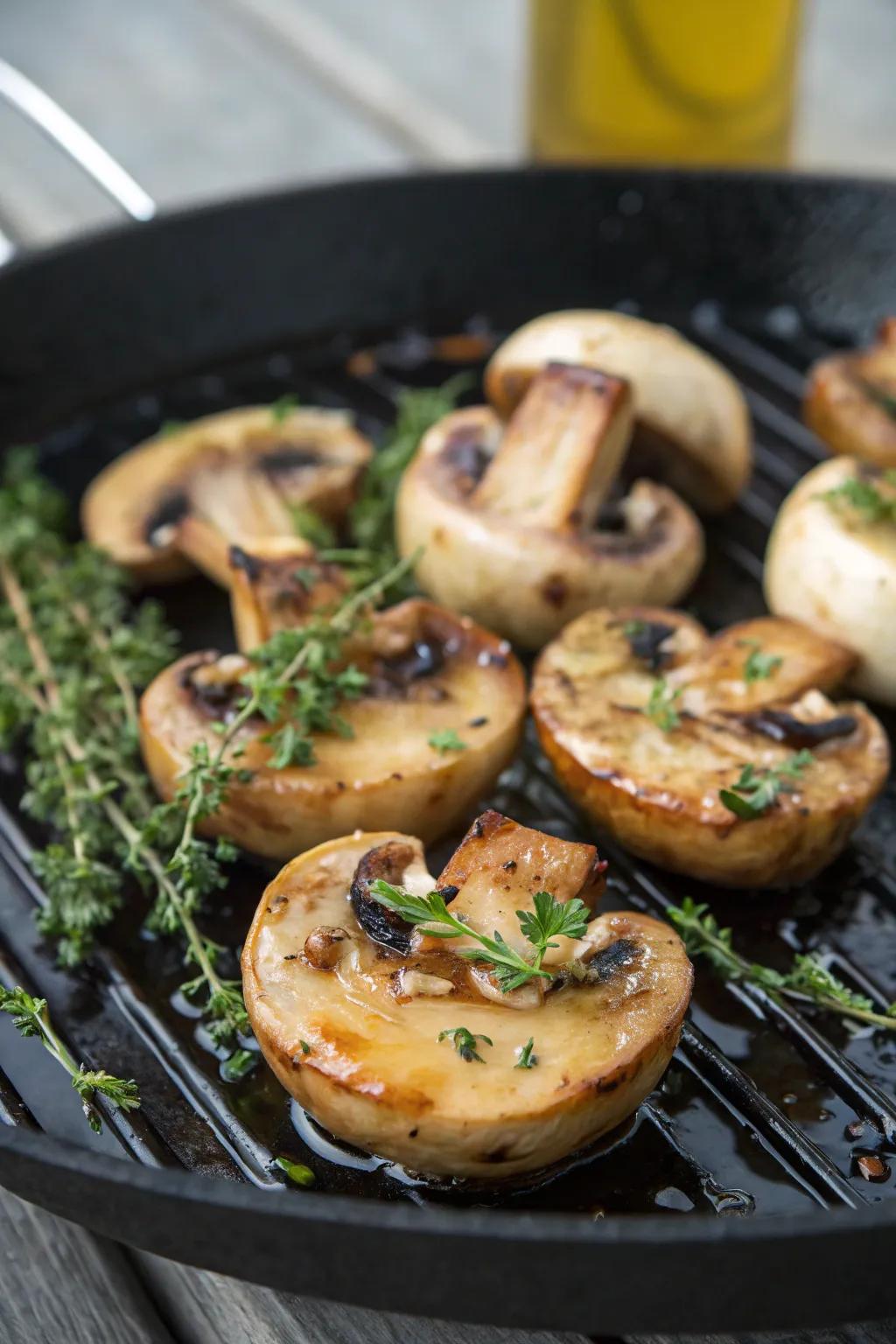 Savory garlic spread fungi hot off the grill.