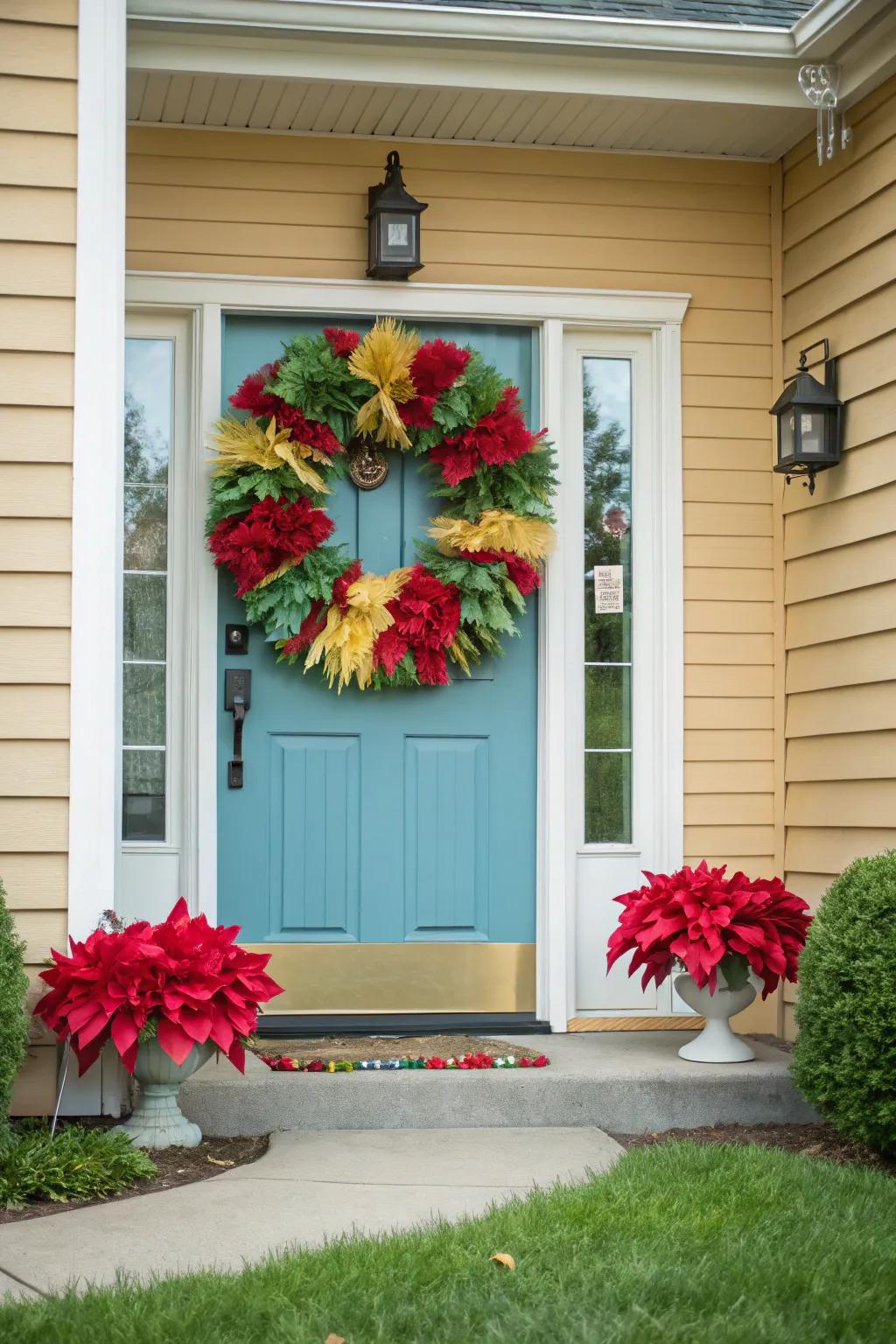 Welcome guests with a vibrant crepe paper wreath.