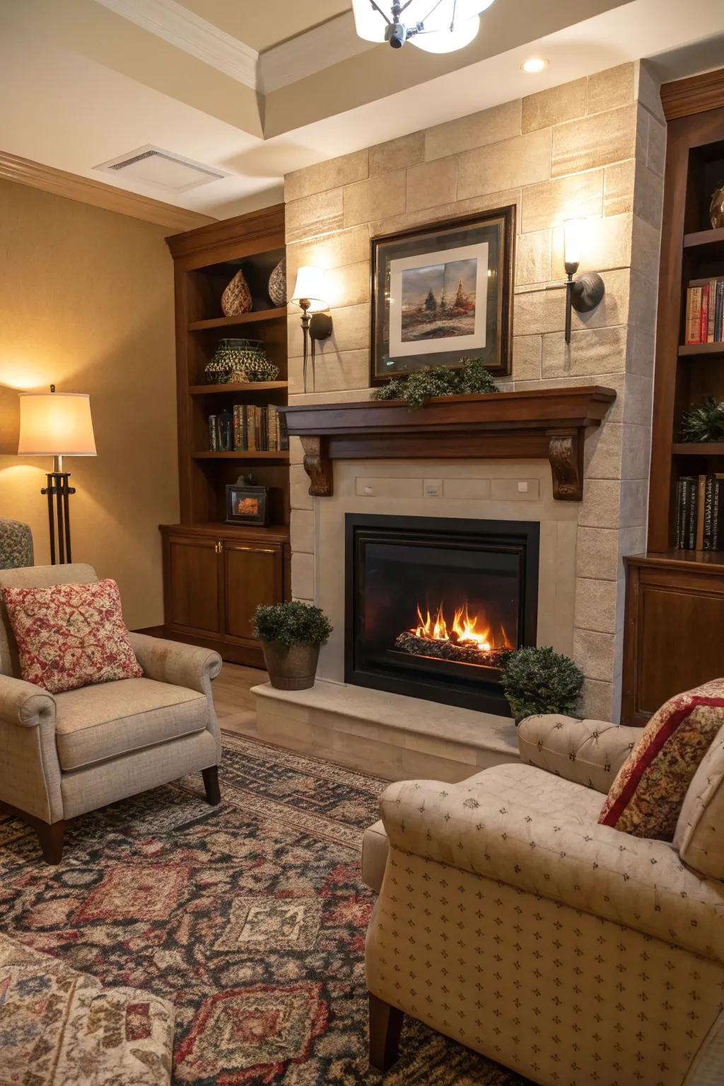 A snug alcove featuring an electric heat center