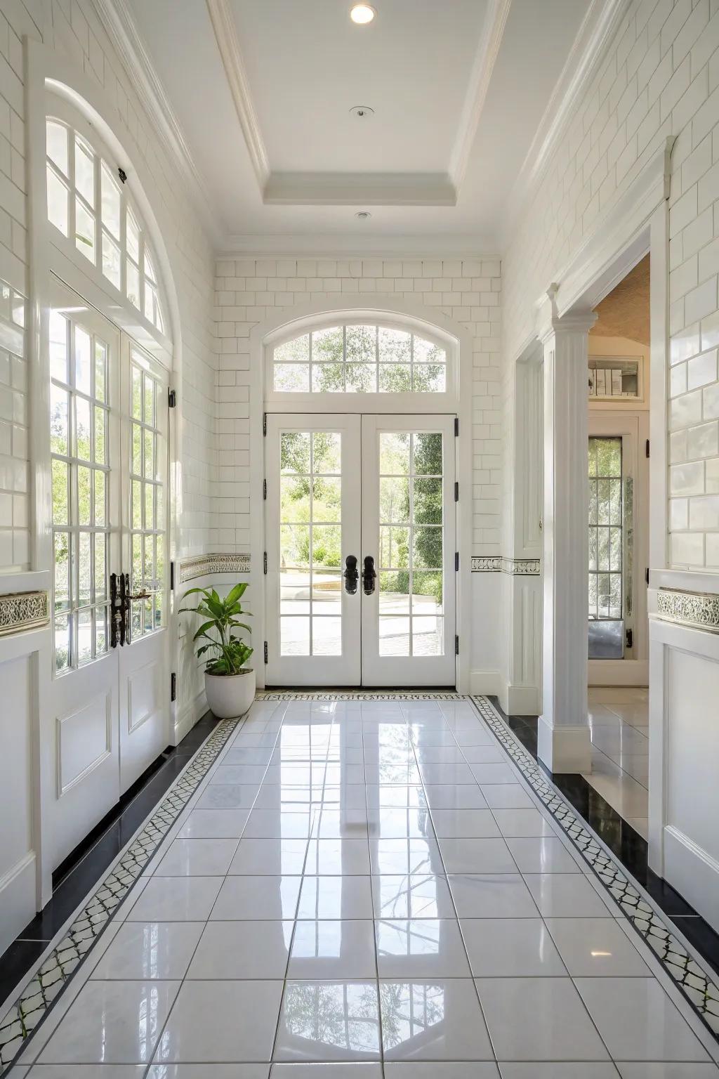 White stone accents brighten and expand small spaces.