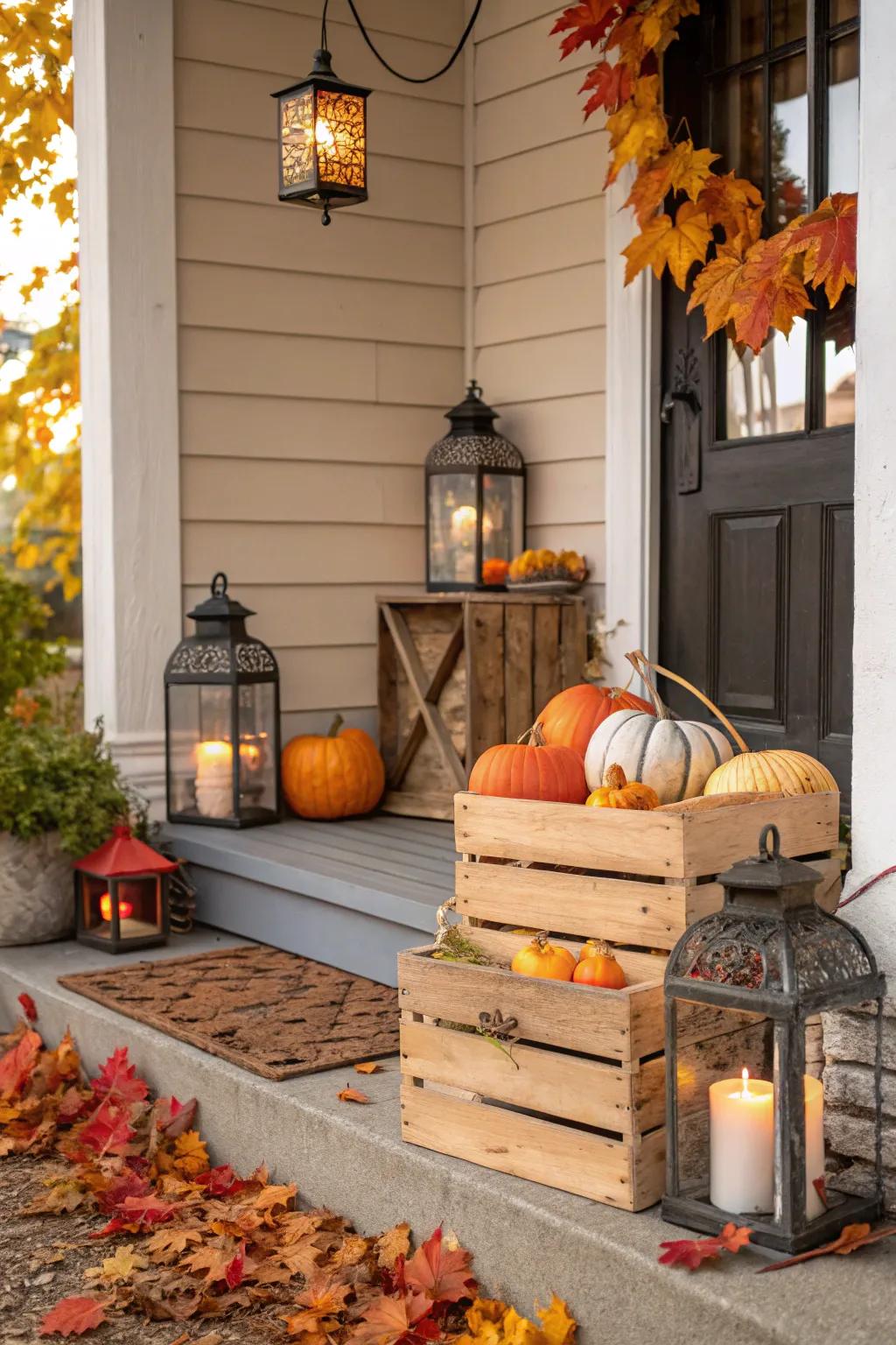 Period pieces inject charm and history into a fall-themed porch.