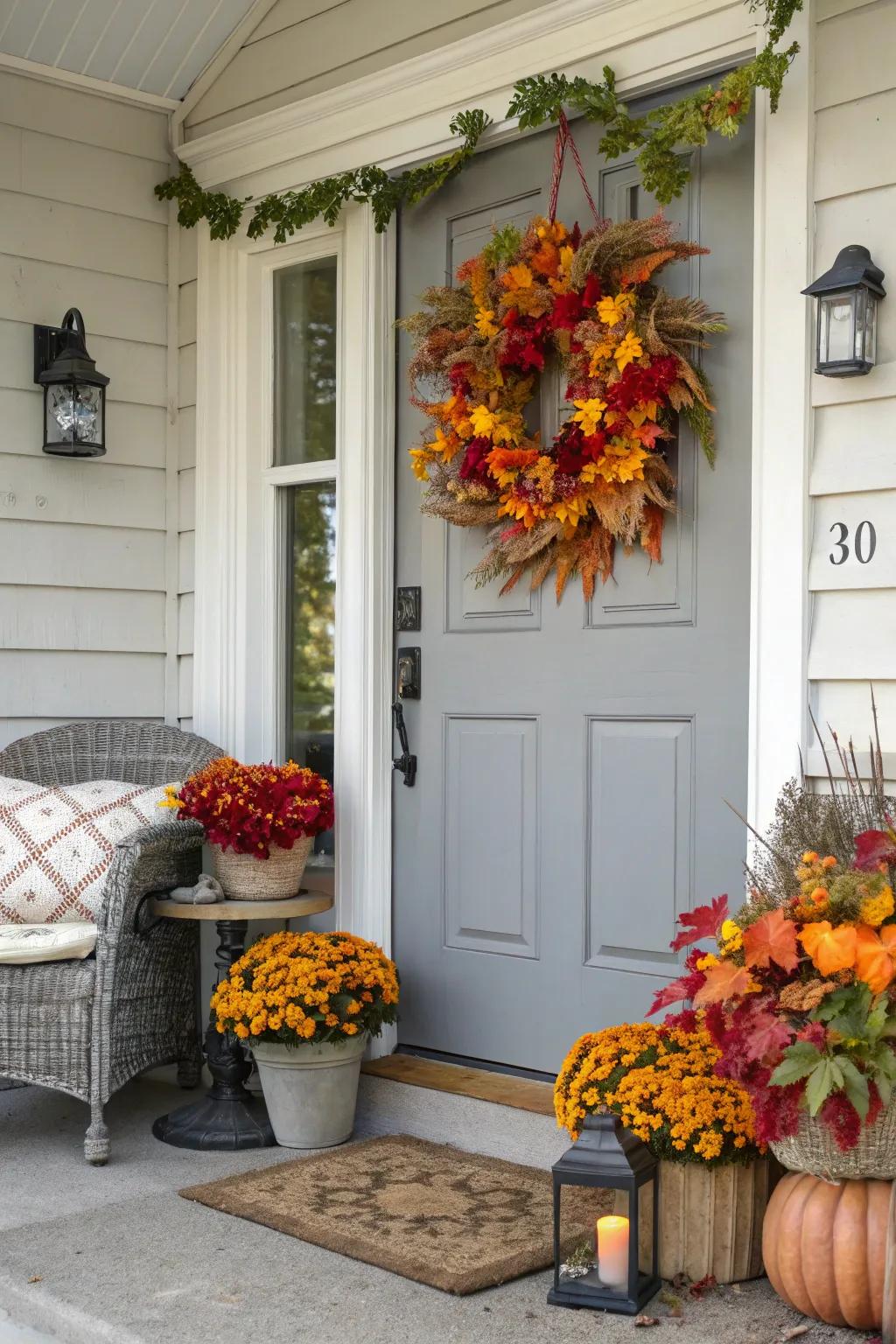 An autumnal garland ties together the seasonal theme of your porch.