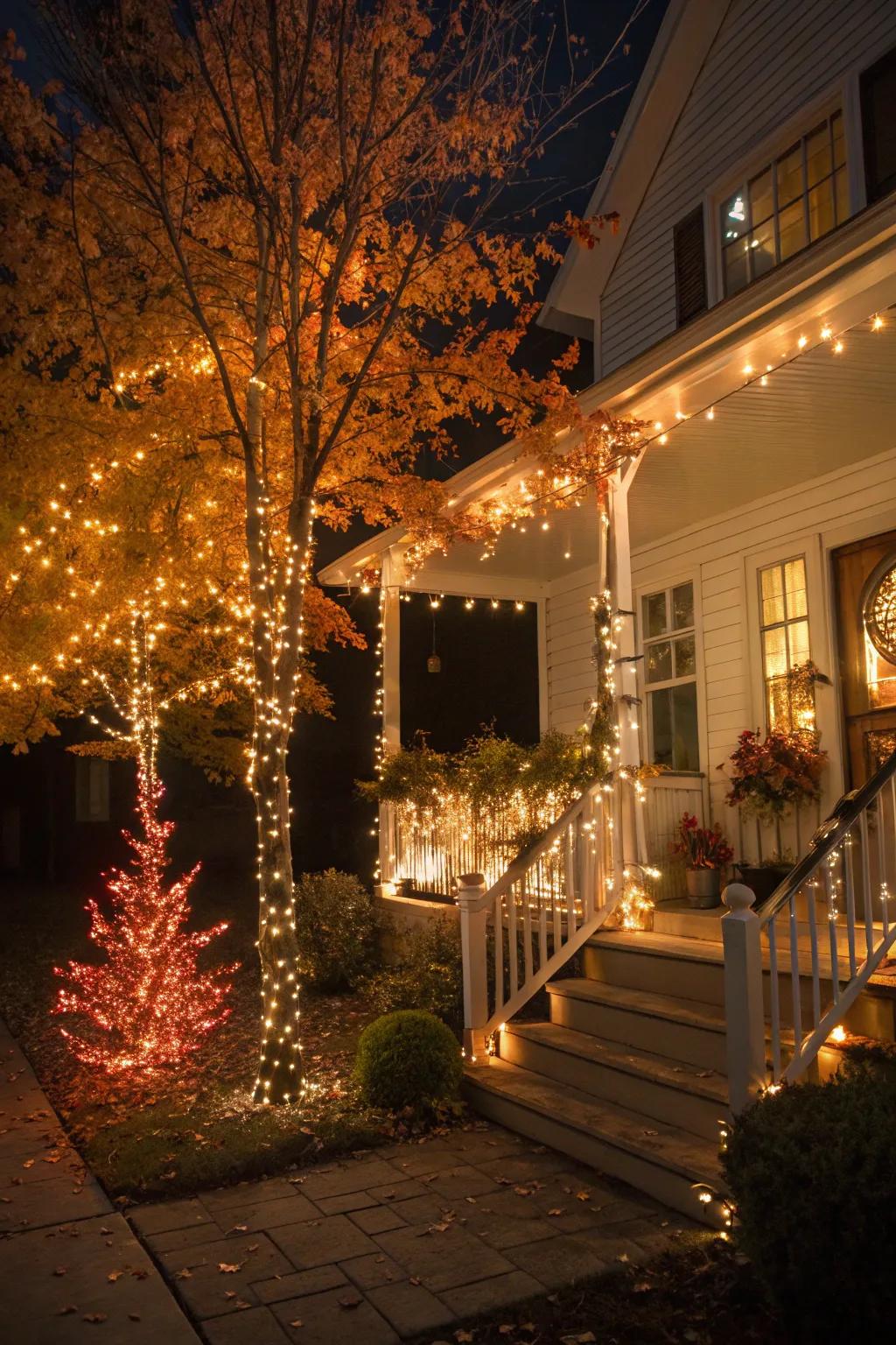 Shimmering arboreal append stature and a bewitching radiance to the autumnal veranda.