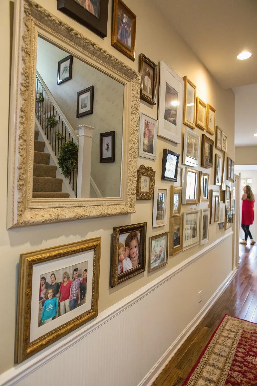 Reflectors that add depth to a family photo display.