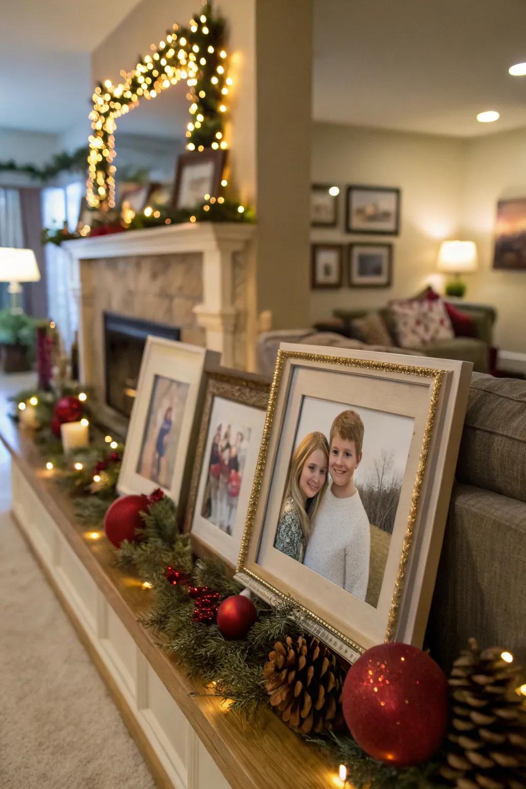Seasonal photo display with themed decorations