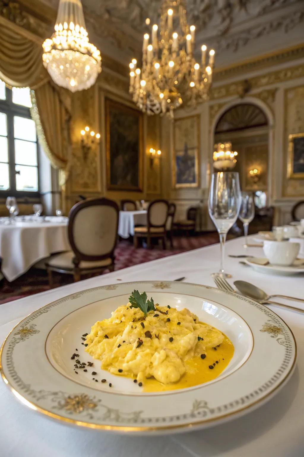 A hint of truffle essence transforms scrambled eggs into a gourmet experience.