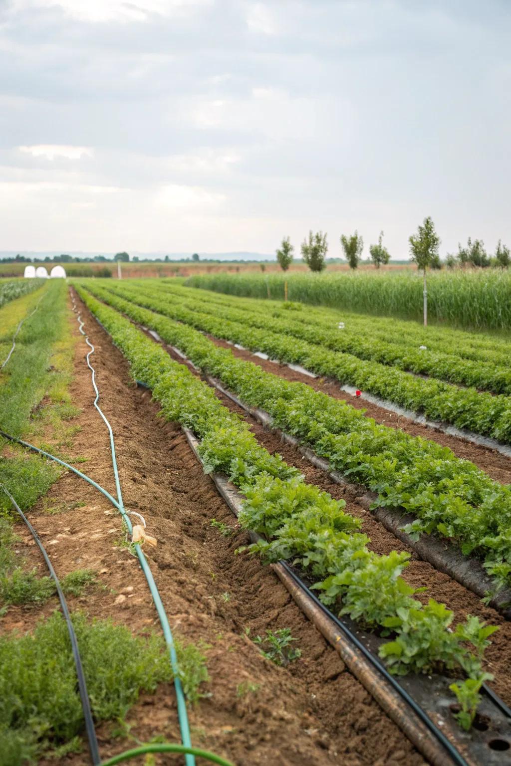 Drip system ensuring fluid efficiency and healthy plant growth.