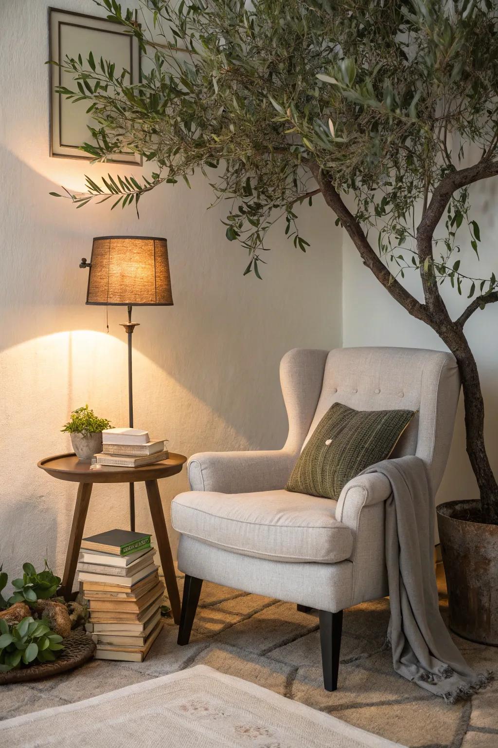 Enhance your reading space with a synthetic Italian plant.