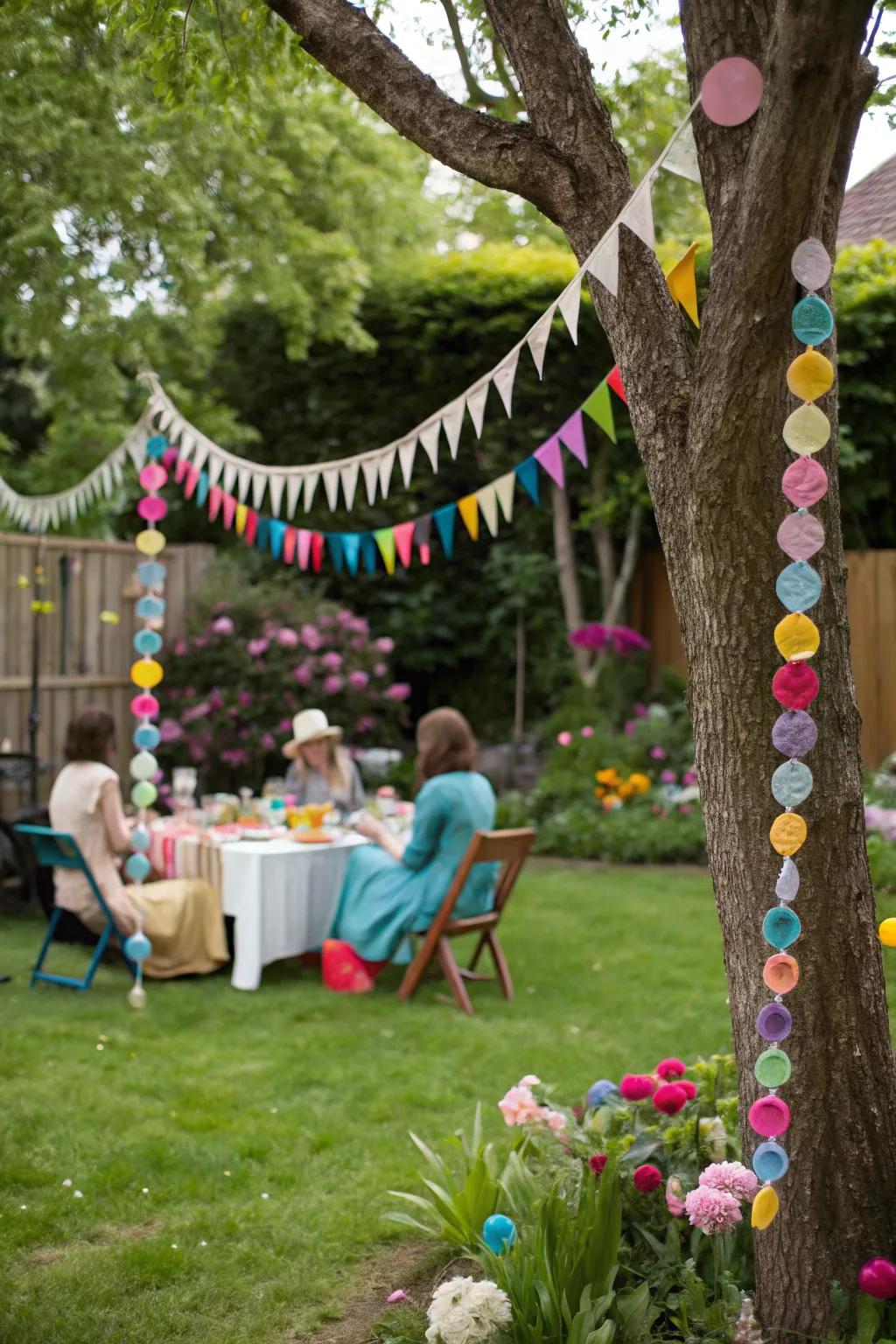 Felt garlands elevate the charm and ambiance of outdoor gatherings.