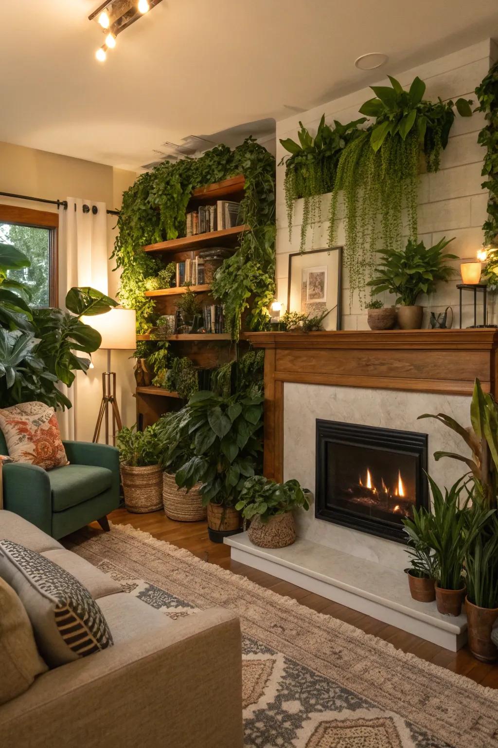 A verdant retreat featuring plants brings freshness to the area.