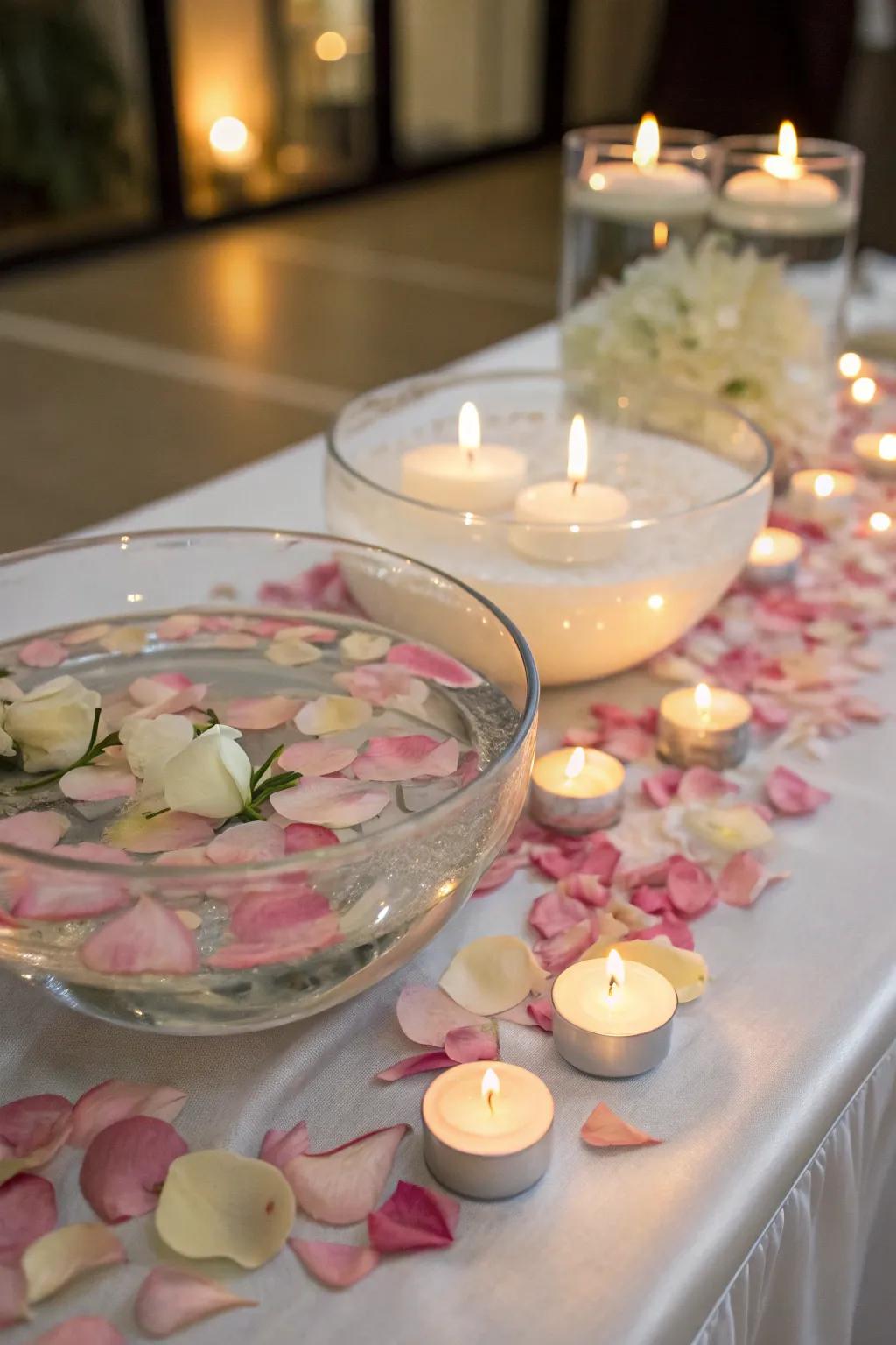 Distinct core pieces with buoyant wax lights fashion a serene and elegant atmosphere.