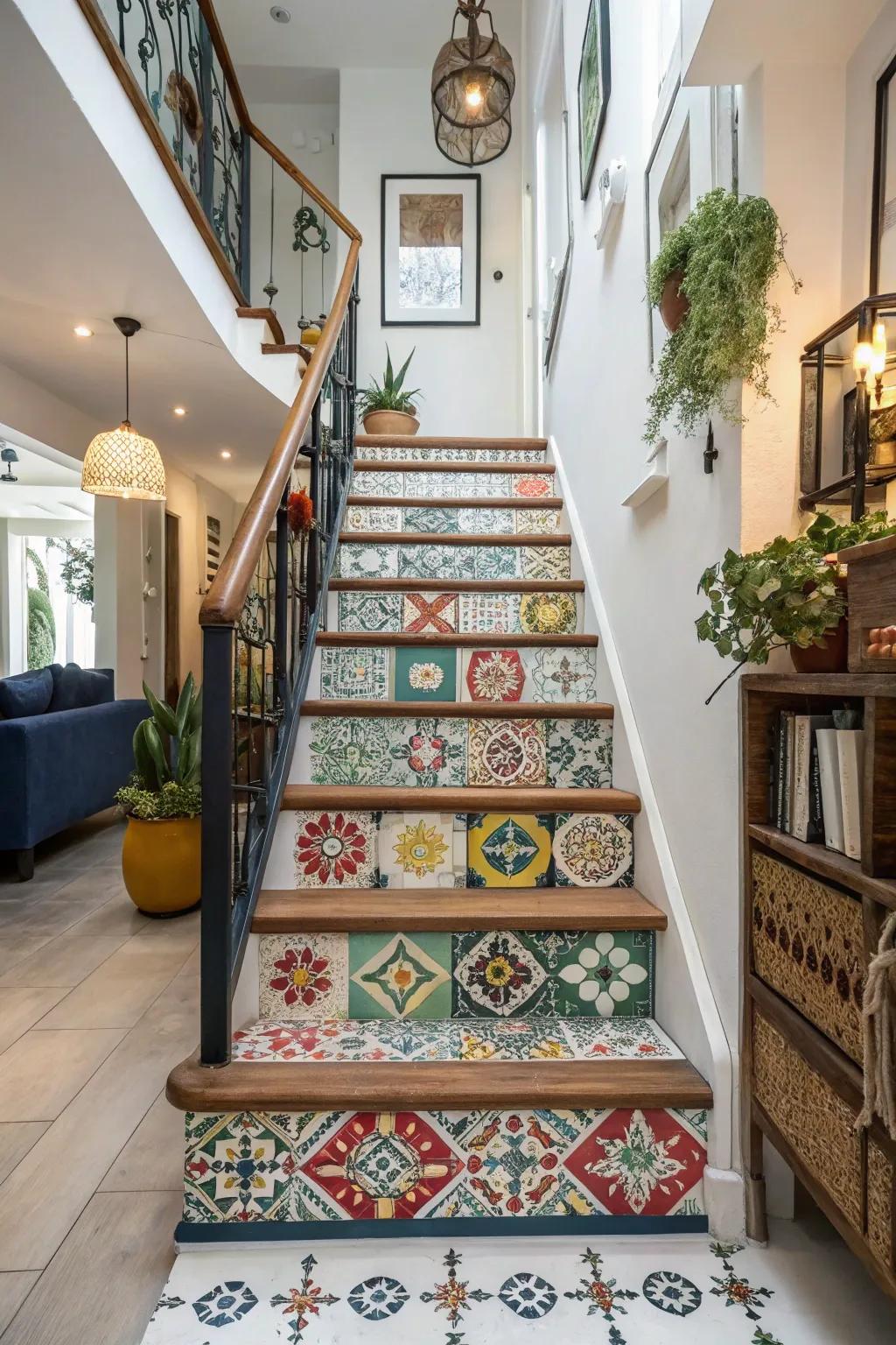 Vinyl tiles present a bold and vibrant alternative for stylish staircases.